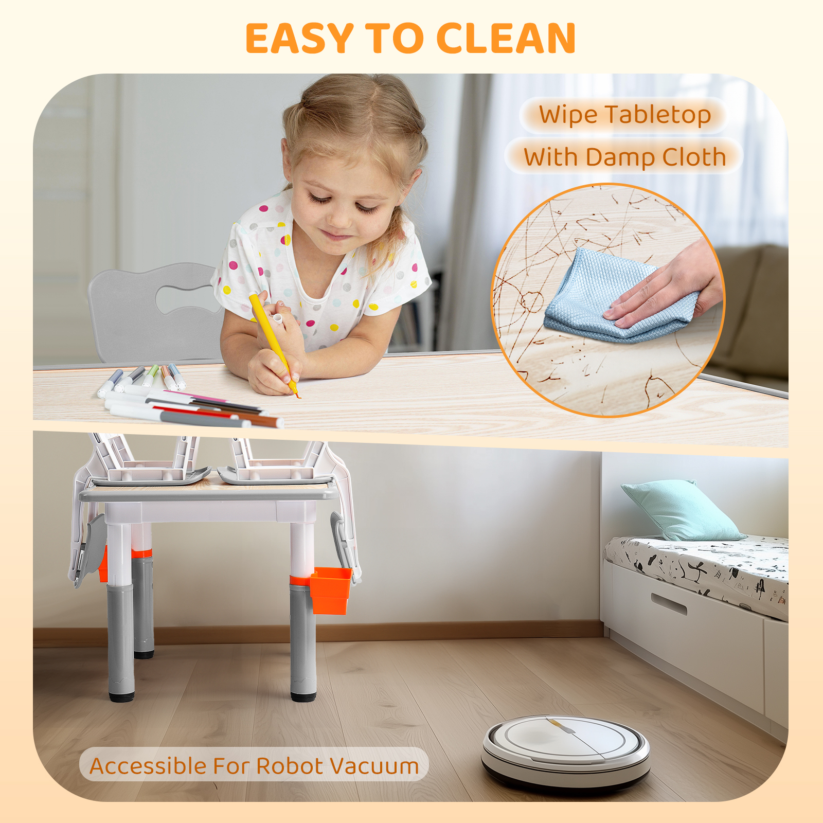 Kids Adjustable Toddler Table and Chairs Set Children Play Table for Age 3-8 - Picture 12 of 14