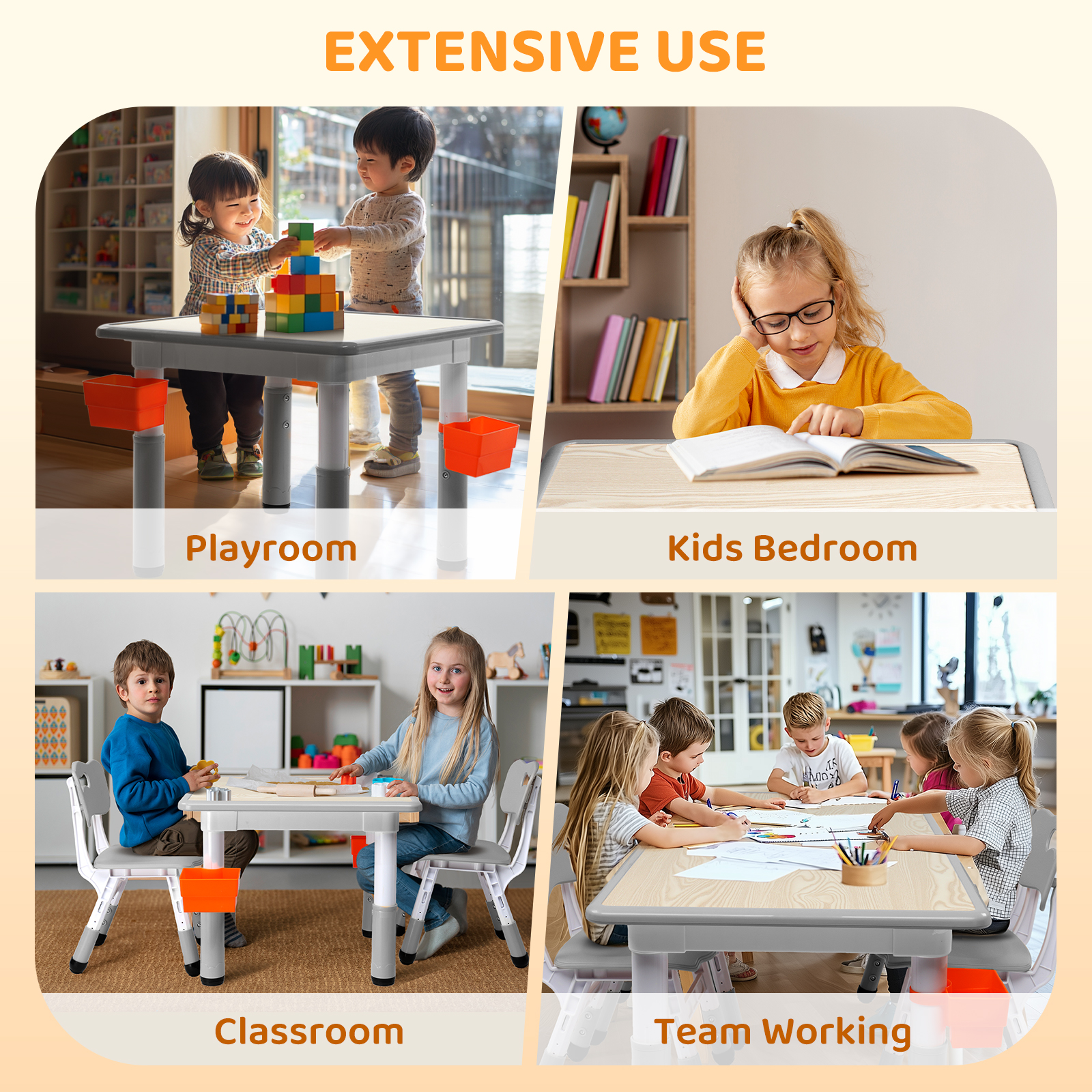 Kids Adjustable Toddler Table and Chairs Set Children Play Table for Age 3-8 - Picture 13 of 14