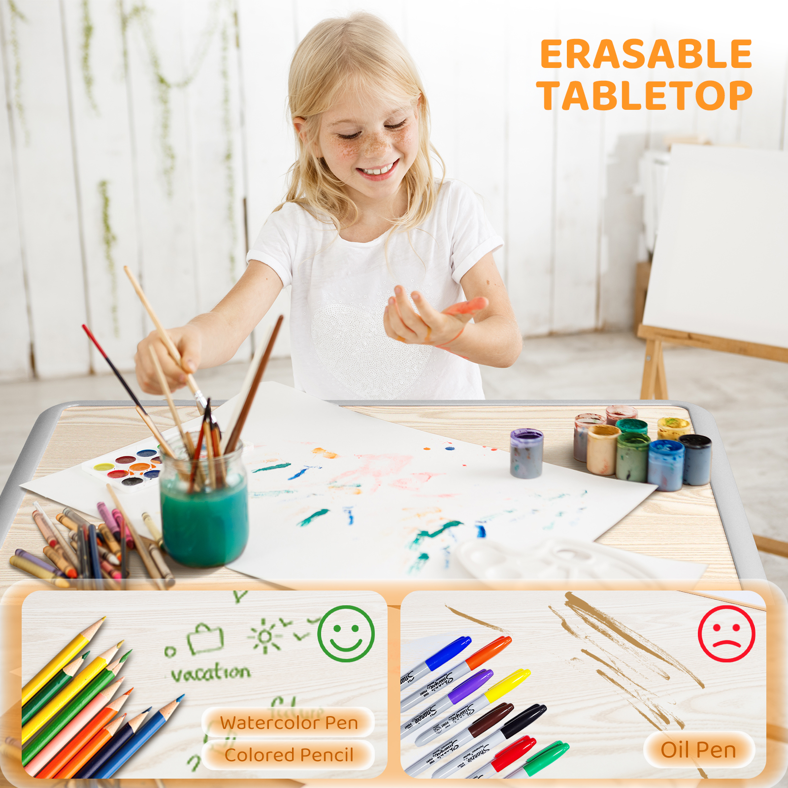 Kids Adjustable Toddler Table and Chairs Set Children Play Table for Age 3-8 - Picture 14 of 14