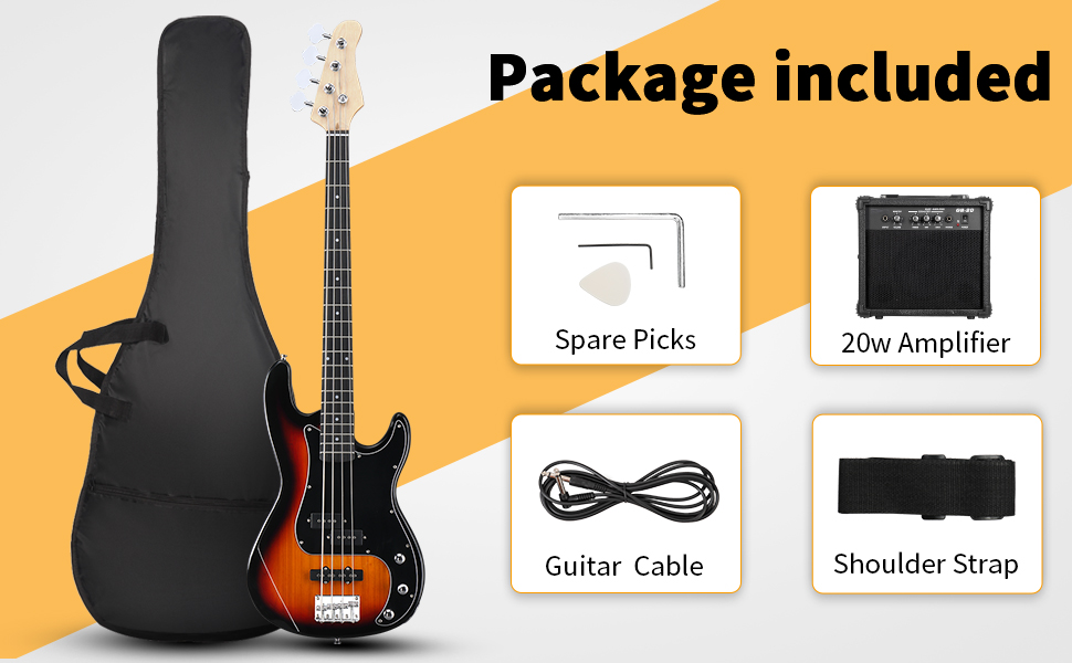 Ktaxon 46in Electric KP Bass Guitar Basswood For Beginner With Carry Bag,20W AMP