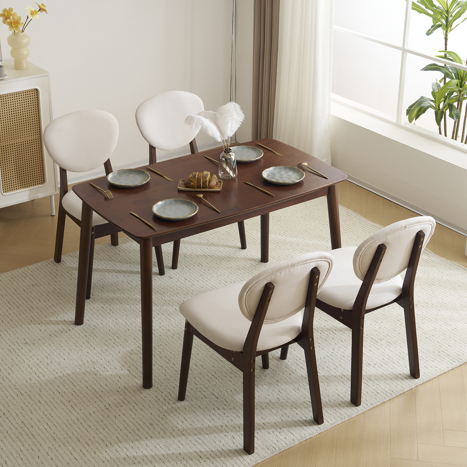 5-Piece Dining Table Set Home Furniture Modern W/ 4 Stools for Breakfast Dinner - Picture 29 of 32