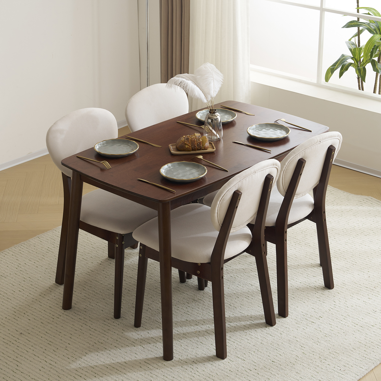 5-Piece Dining Table Set Home Furniture Modern W/ 4 Stools for Breakfast Dinner - Picture 30 of 32