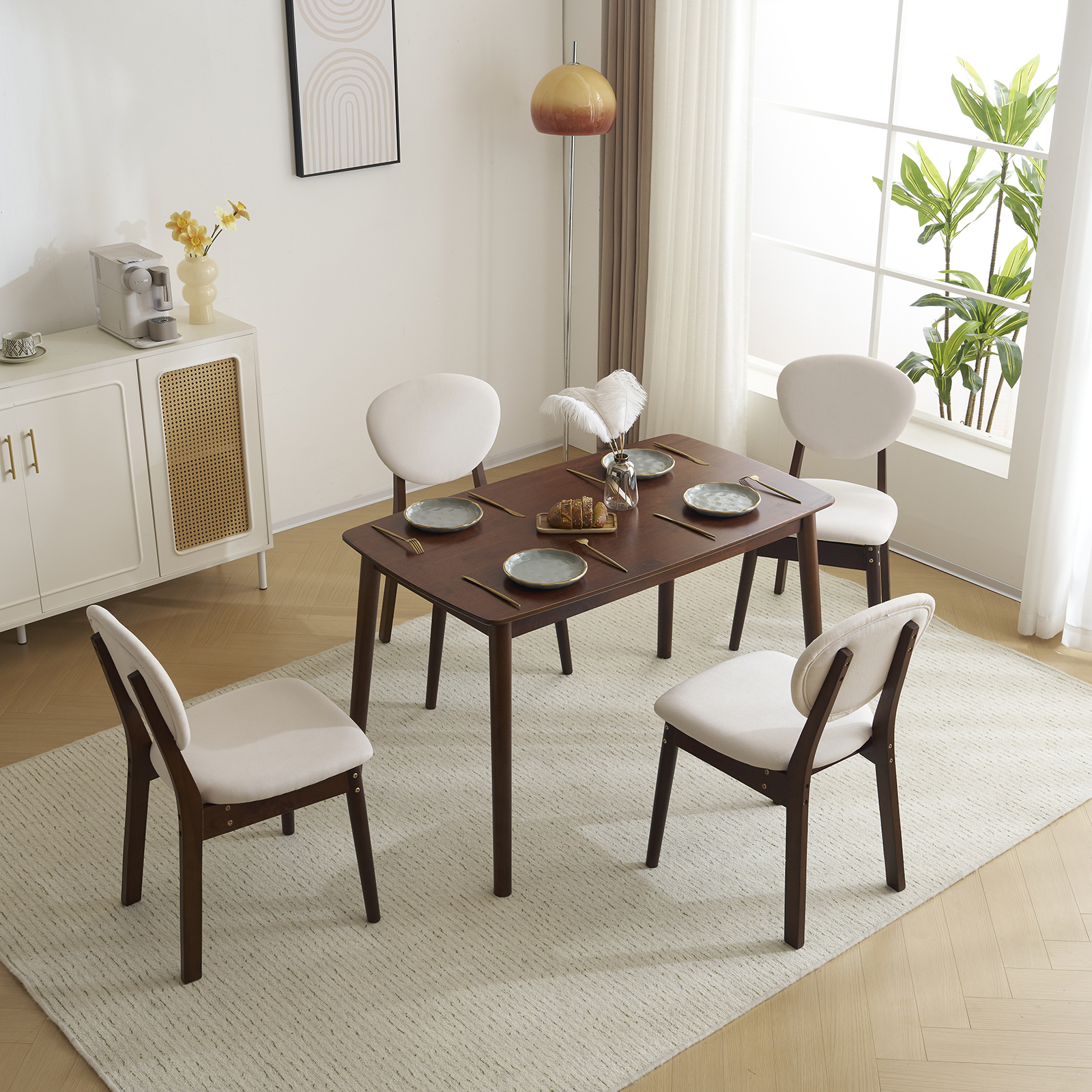 5-Piece Dining Table Set Home Furniture Modern W/ 4 Stools for Breakfast Dinner - Picture 32 of 32