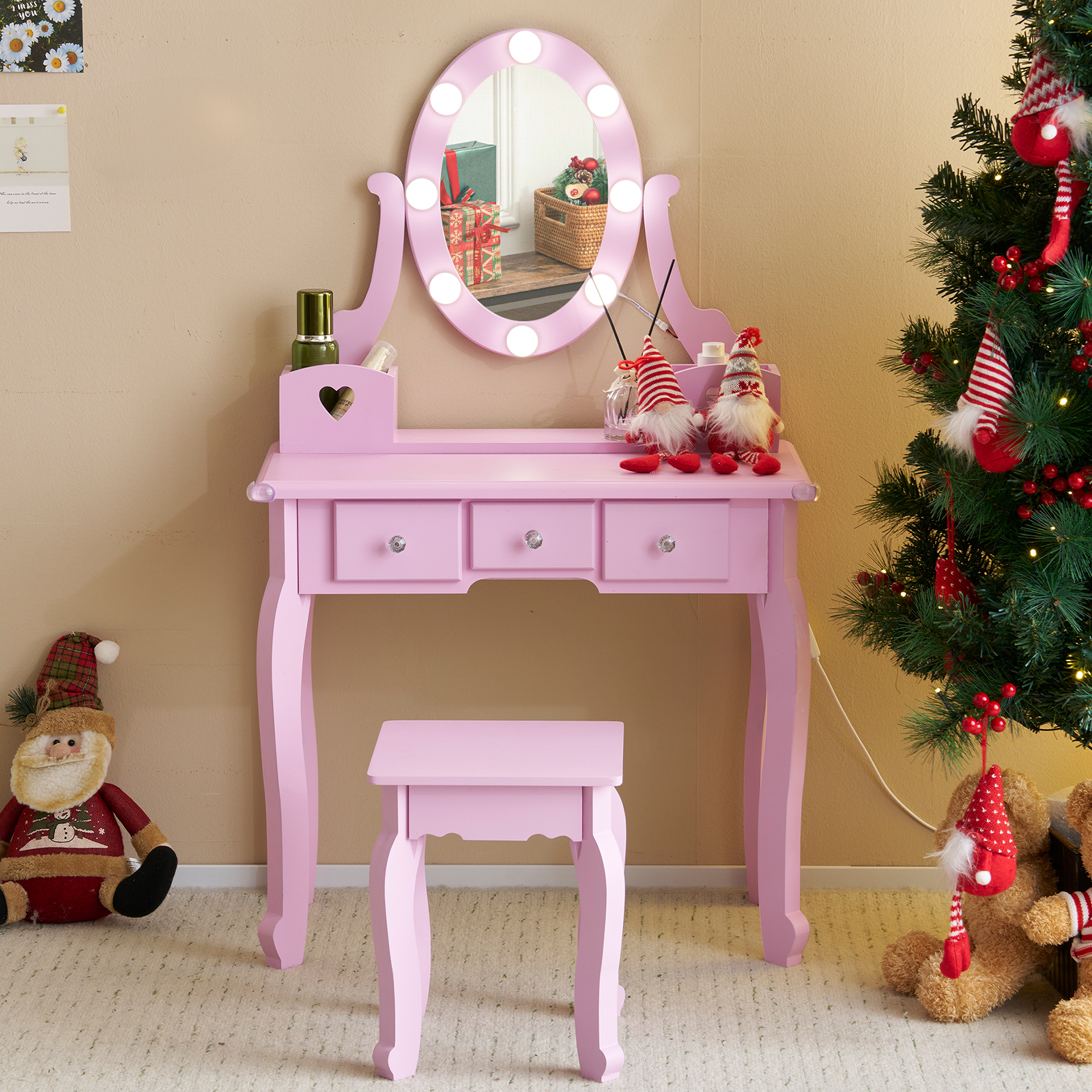 Kids Girls Vanity Table Set Makeup Dressing Mirror with Drawers Stool Xmas Gift - Picture 75 of 75