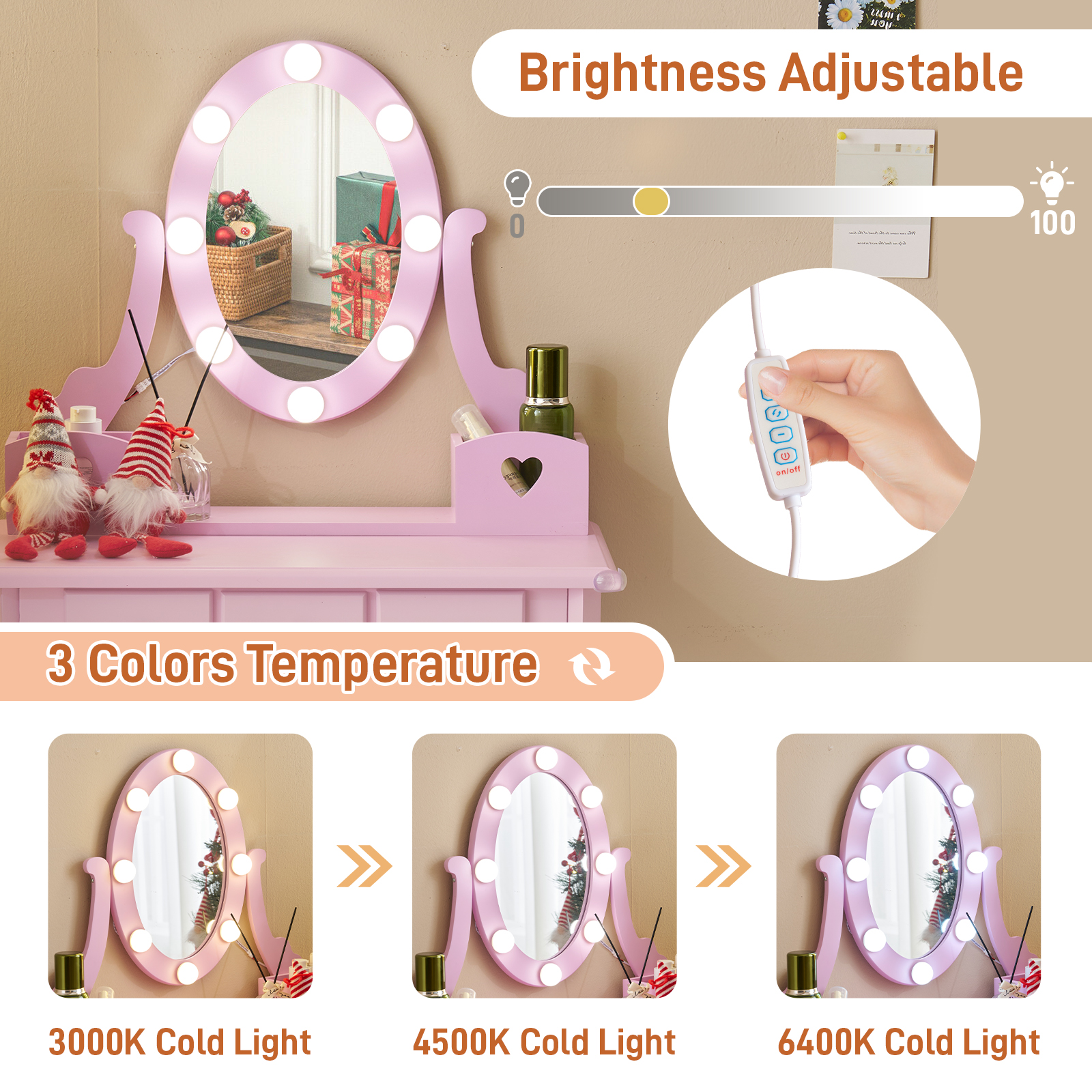Kids Girls Vanity Table Set Makeup Dressing Mirror with Drawers Stool Xmas Gift - Picture 73 of 75