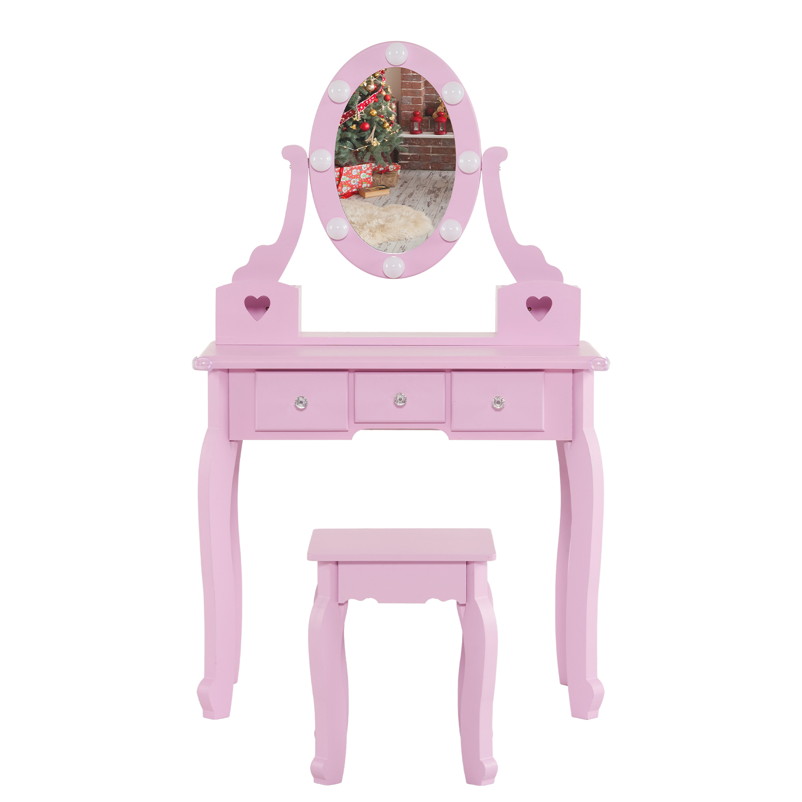 Kids Girls Vanity Table Set Makeup Dressing Mirror with Drawers Stool Xmas Gift - Picture 74 of 75