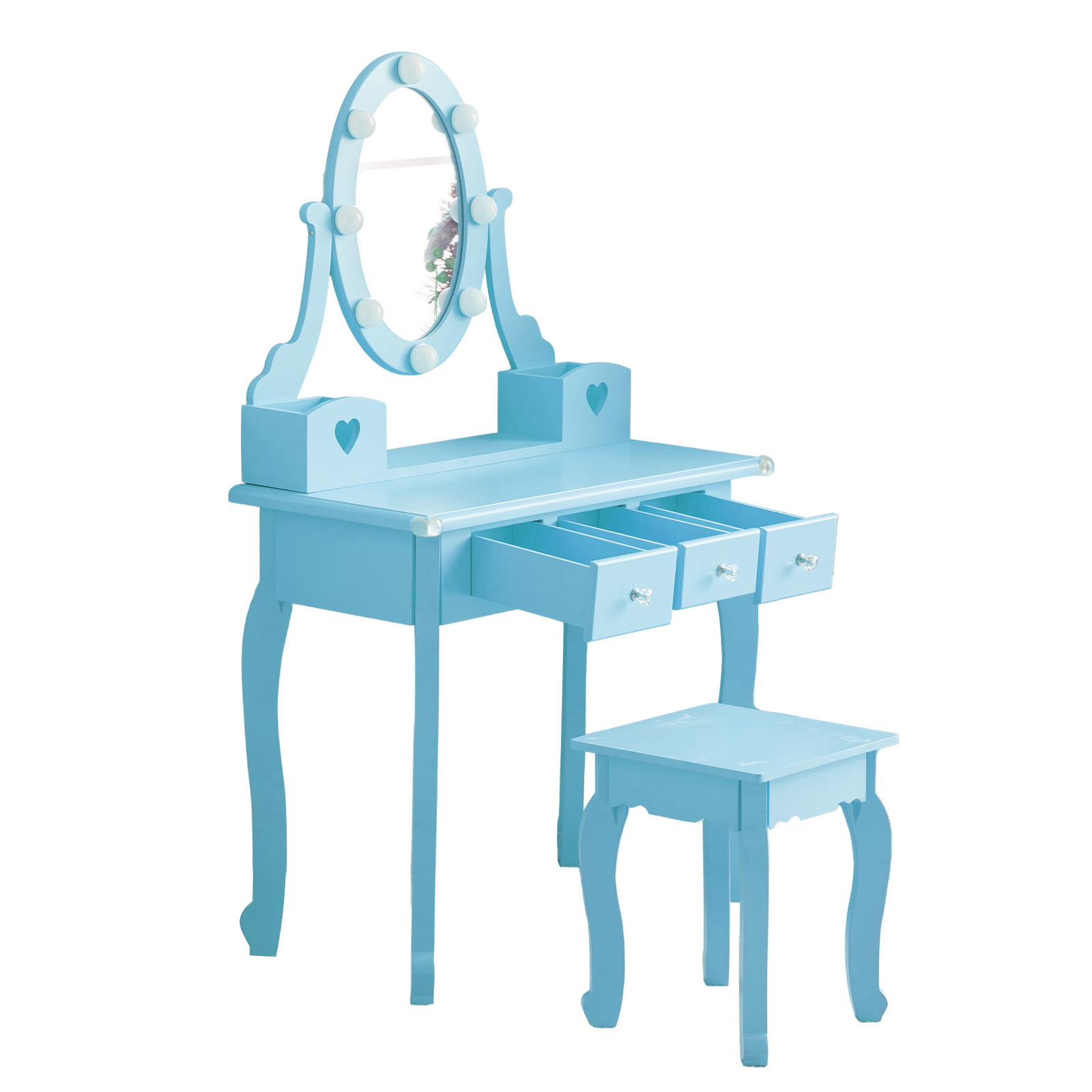 Kids Girls Vanity Table Set Makeup Dressing Mirror with Drawers Stool Xmas Gift - Picture 3 of 75