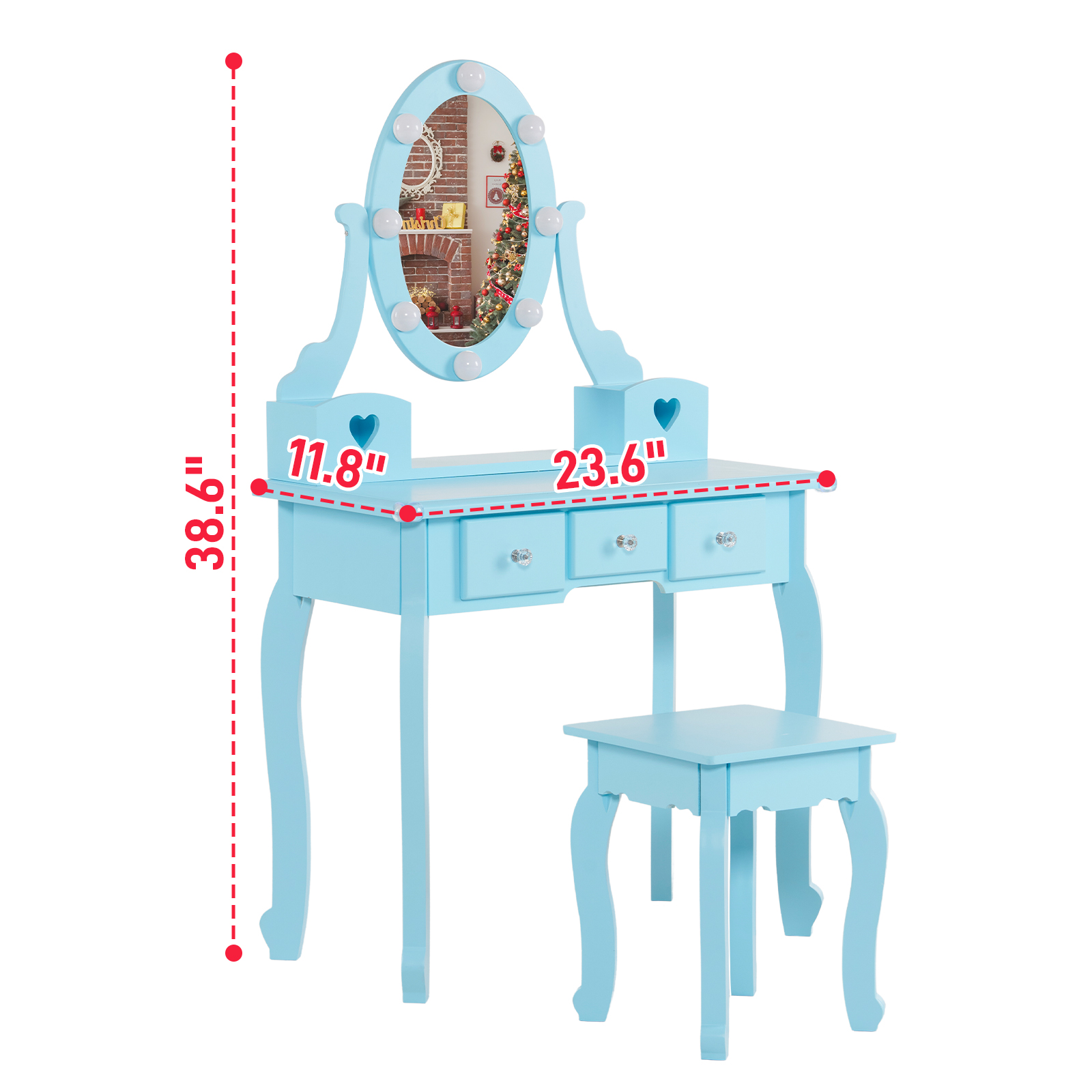Kids Girls Vanity Table Set Makeup Dressing Mirror with Drawers Stool Xmas Gift - Picture 4 of 75