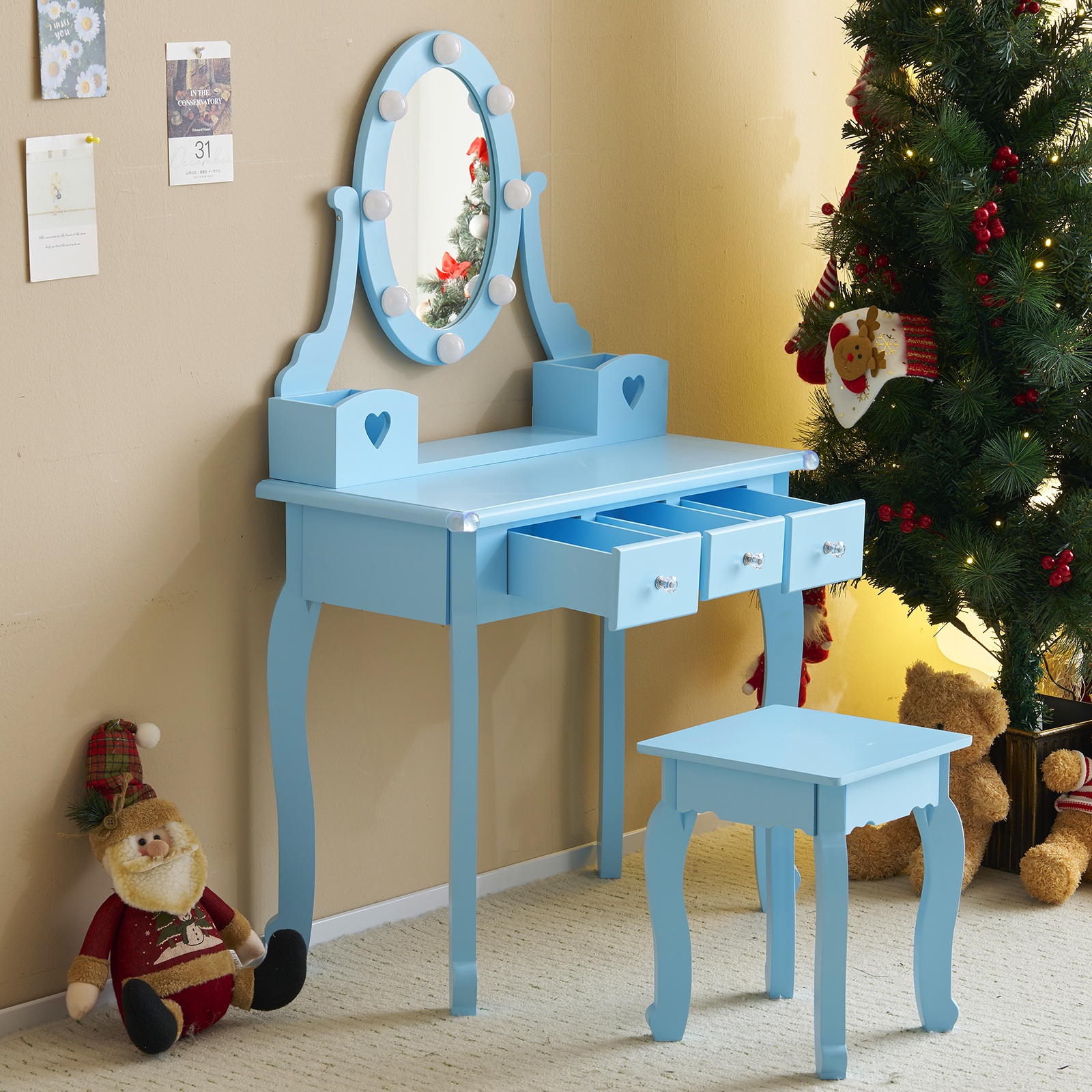 Kids Girls Vanity Table Set Makeup Dressing Mirror with Drawers Stool Xmas Gift - Picture 6 of 75