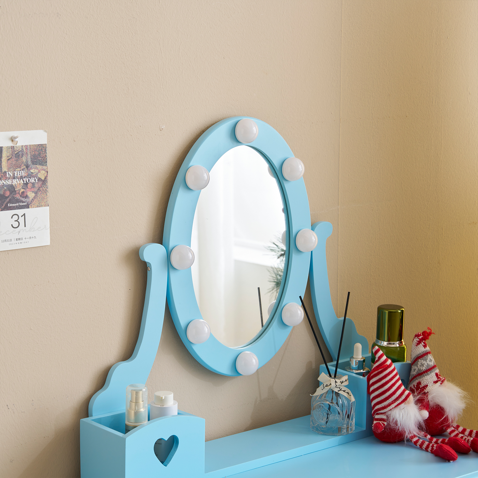 Kids Girls Vanity Table Set Makeup Dressing Mirror with Drawers Stool Xmas Gift - Picture 9 of 75