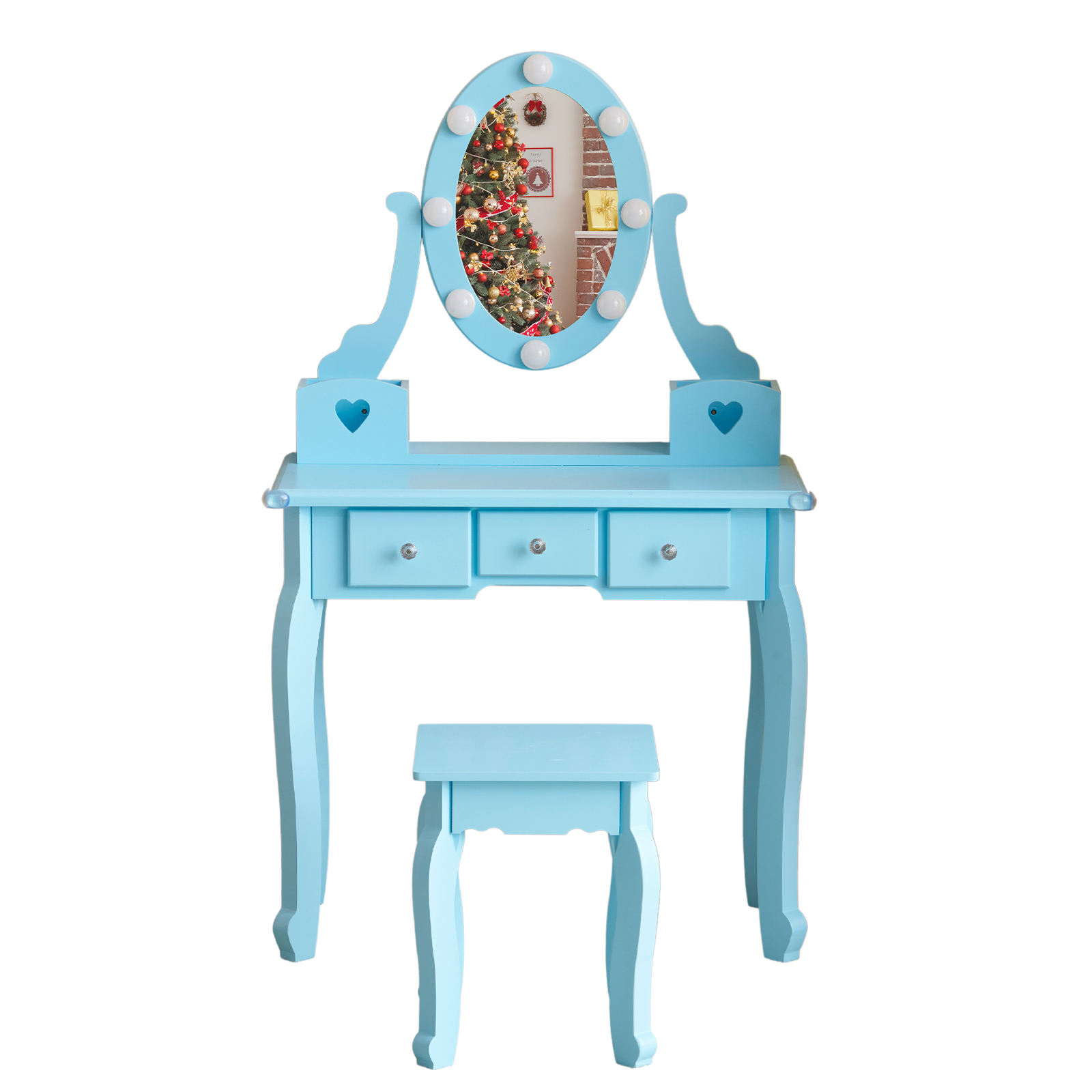 Kids Girls Vanity Table Set Makeup Dressing Mirror with Drawers Stool Xmas Gift - Picture 12 of 75