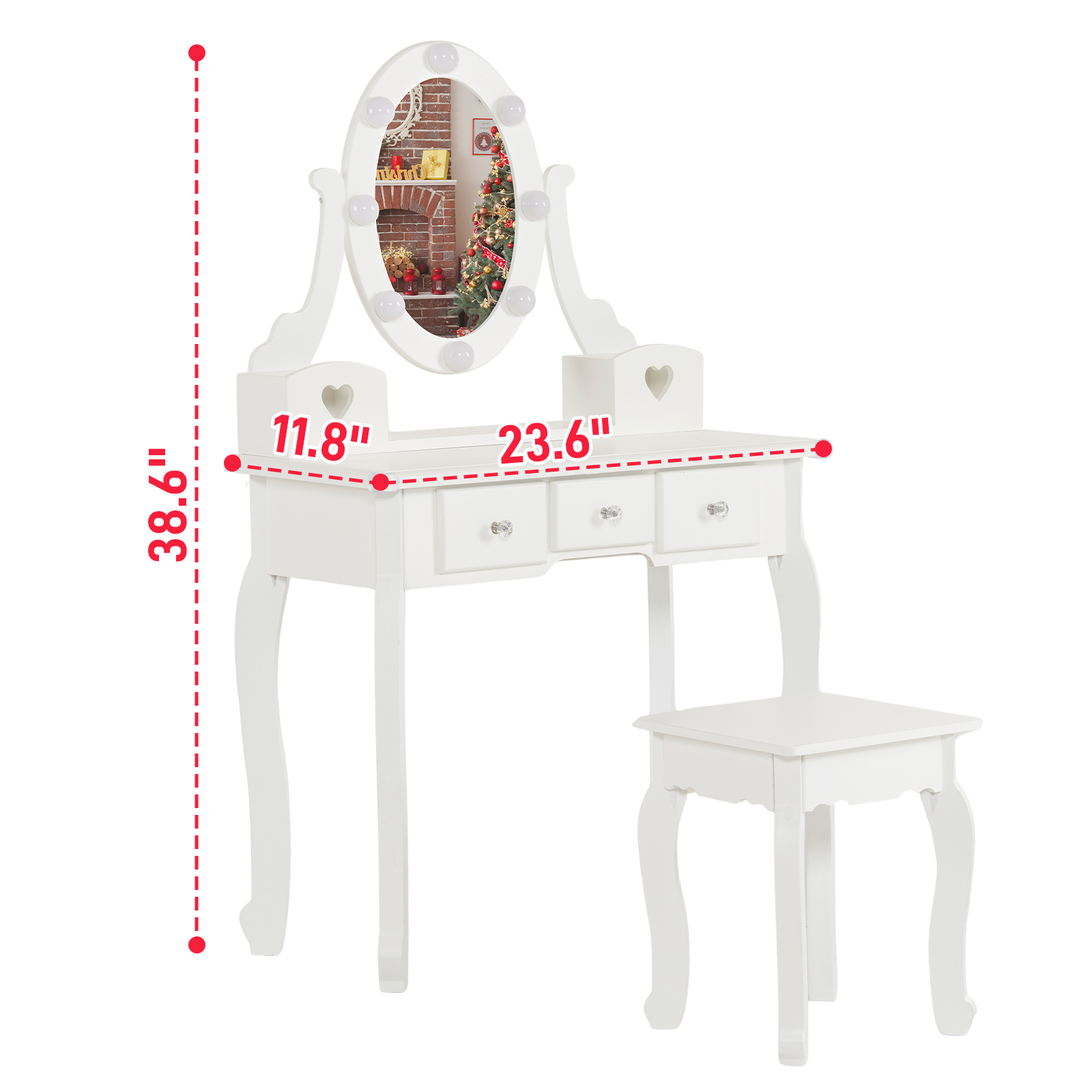 Kids Girls Vanity Table Set Makeup Dressing Mirror with Drawers Stool Xmas Gift - Picture 16 of 75