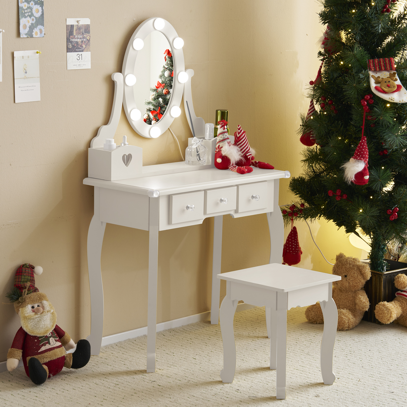Kids Girls Vanity Table Set Makeup Dressing Mirror with Drawers Stool Xmas Gift - Picture 17 of 75
