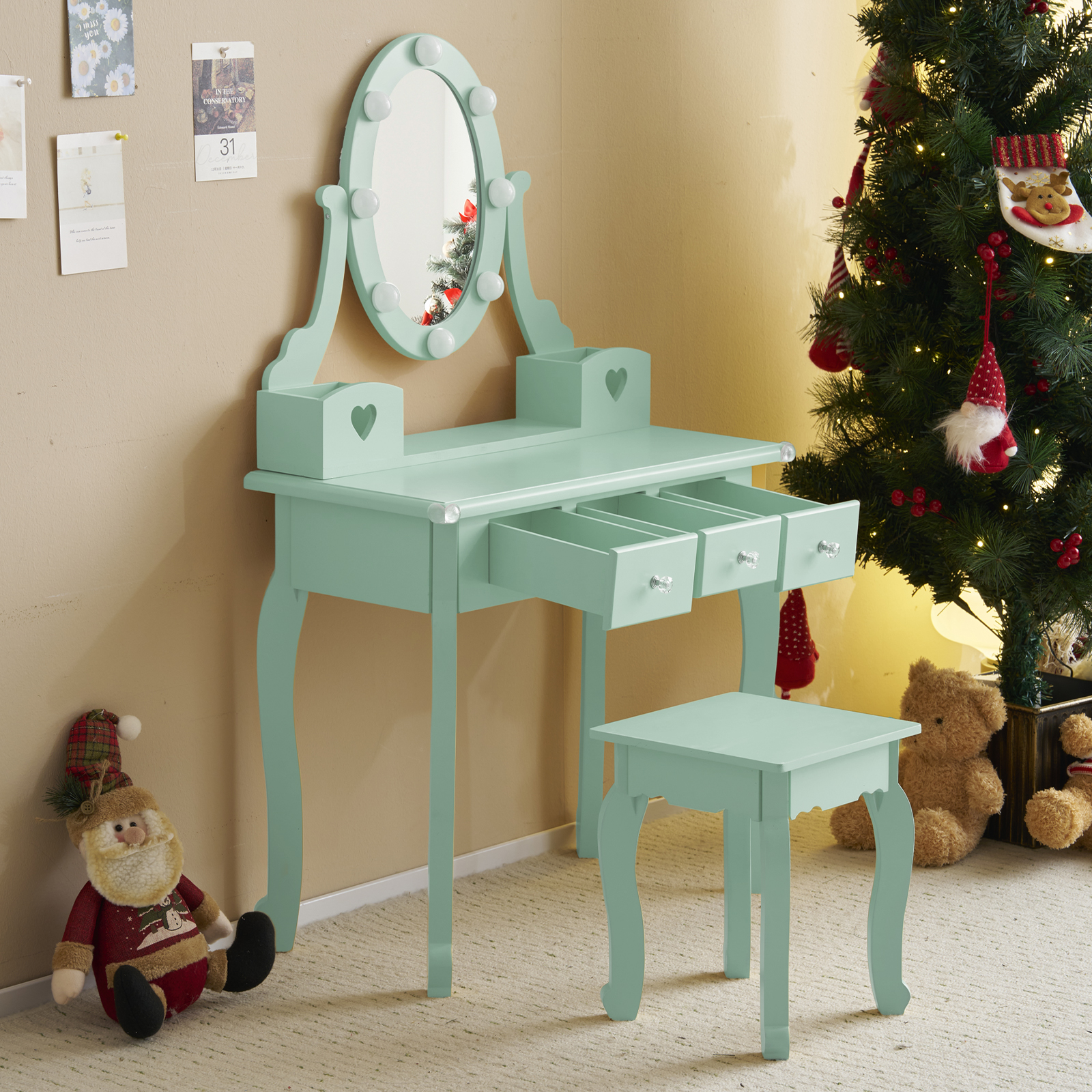 Kids Girls Vanity Table Set Makeup Dressing Mirror with Drawers Stool Xmas Gift - Picture 25 of 75