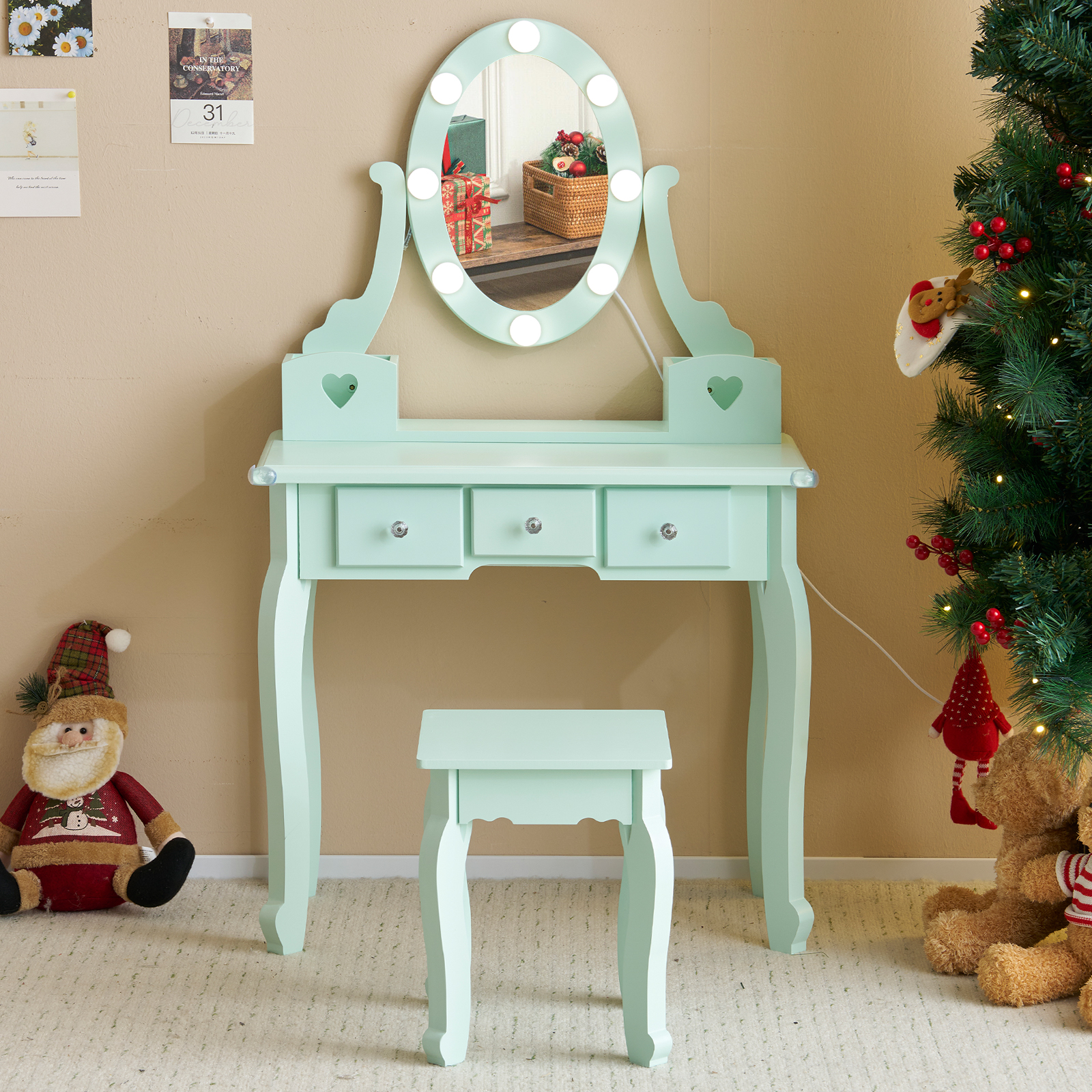 Kids Girls Vanity Table Set Makeup Dressing Mirror with Drawers Stool Xmas Gift - Picture 27 of 75