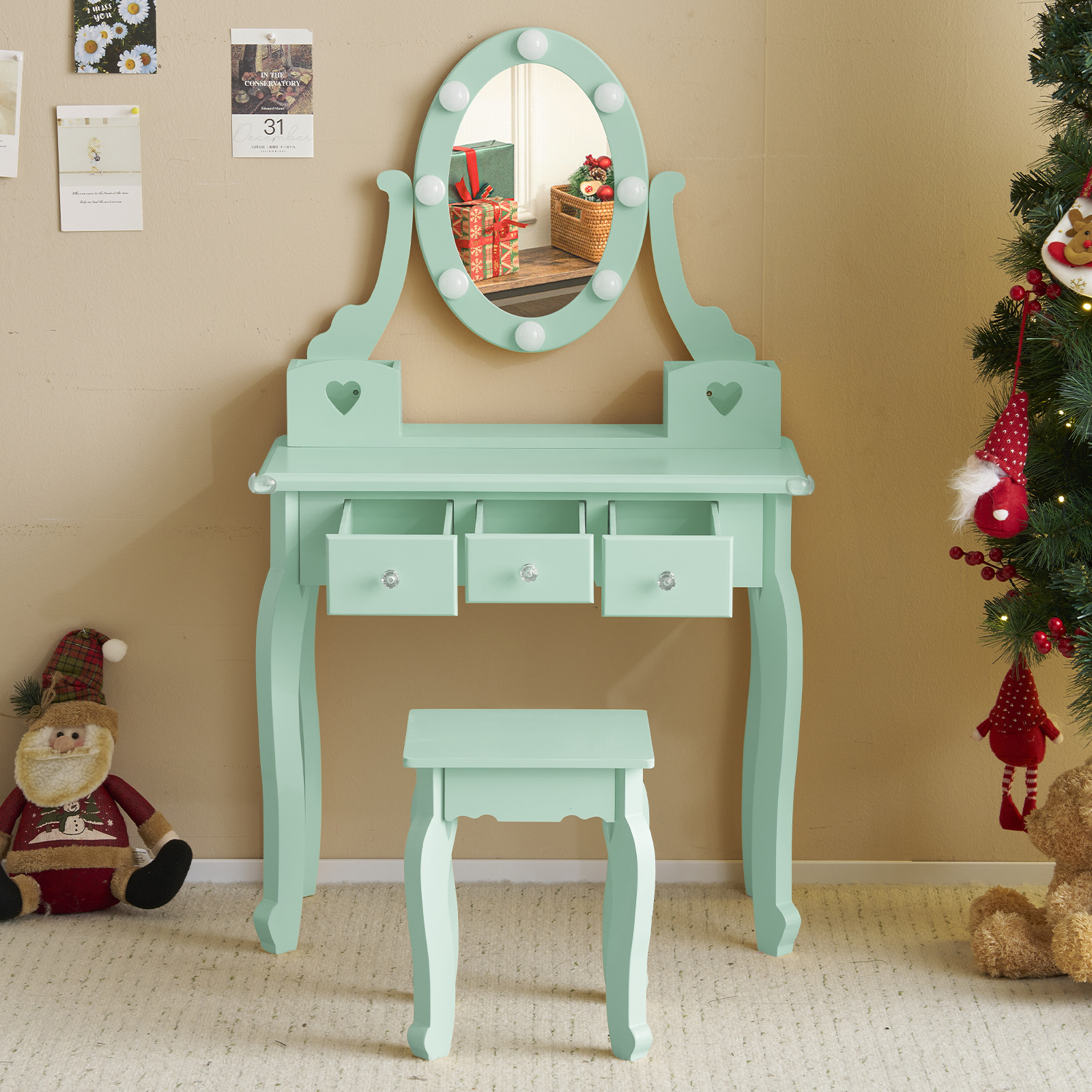 Kids Girls Vanity Table Set Makeup Dressing Mirror with Drawers Stool Xmas Gift - Picture 28 of 75