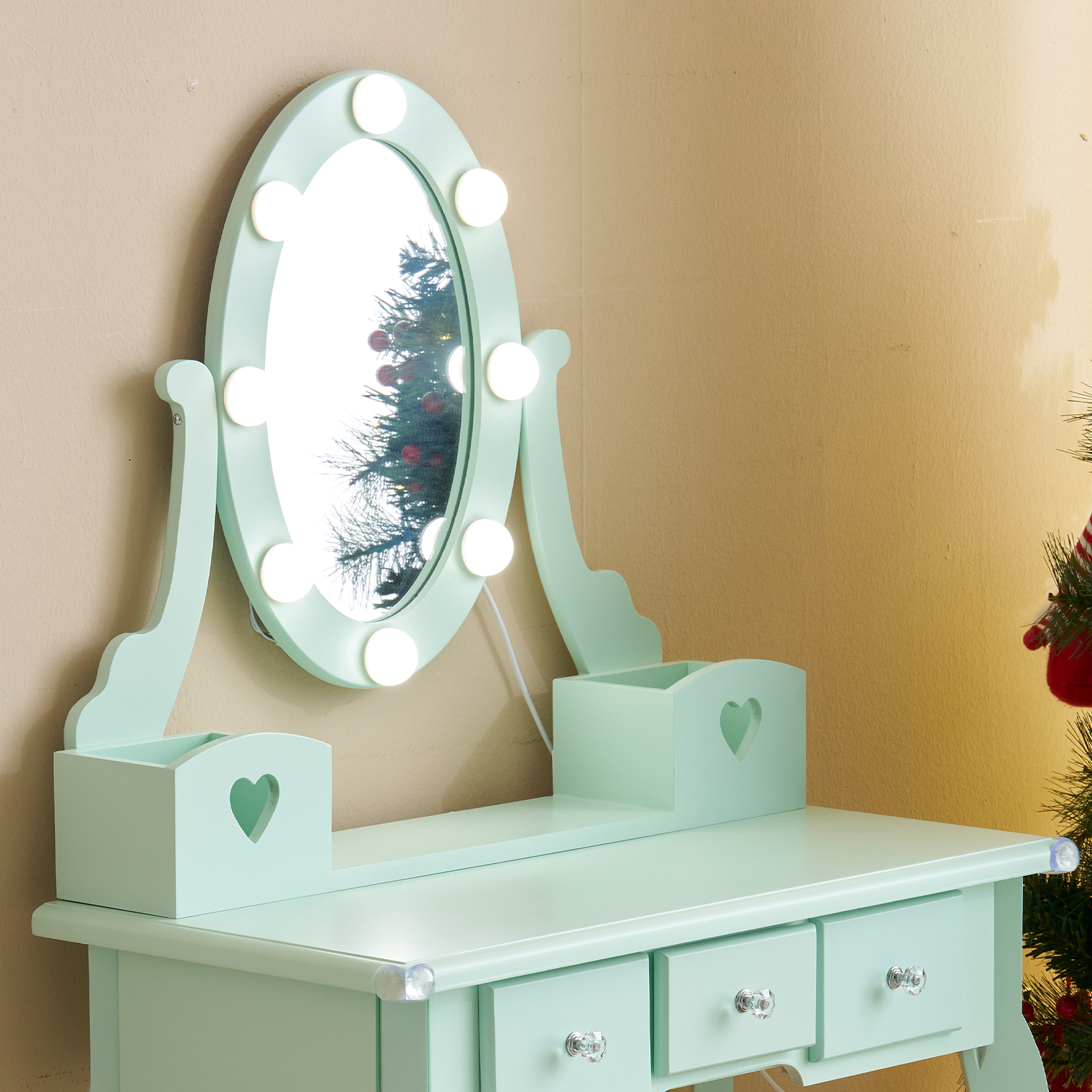 Kids Girls Vanity Table Set Makeup Dressing Mirror with Drawers Stool Xmas Gift - Picture 29 of 75