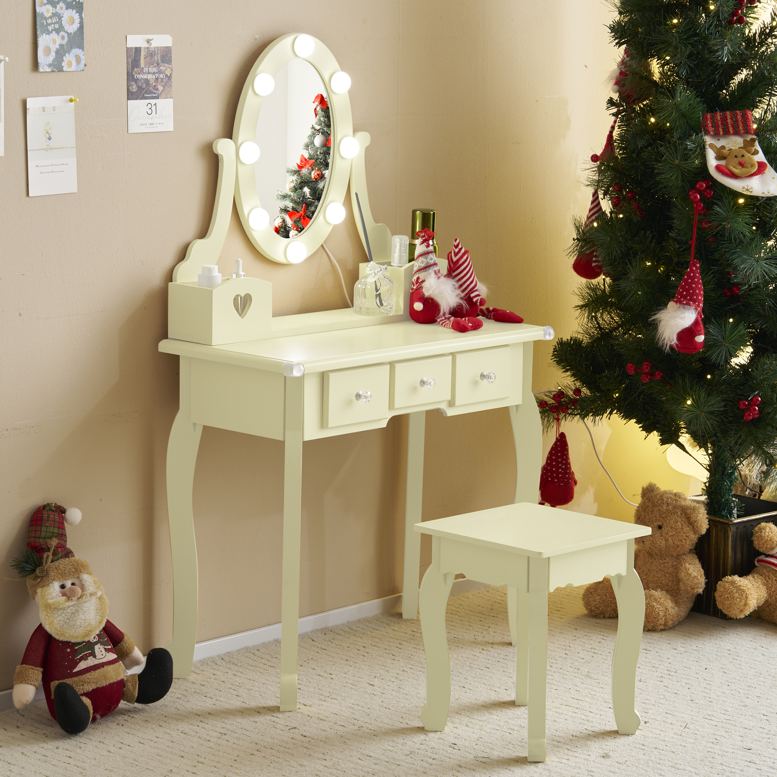 Kids Girls Vanity Table Set Makeup Dressing Mirror with Drawers Stool Xmas Gift - Picture 35 of 75