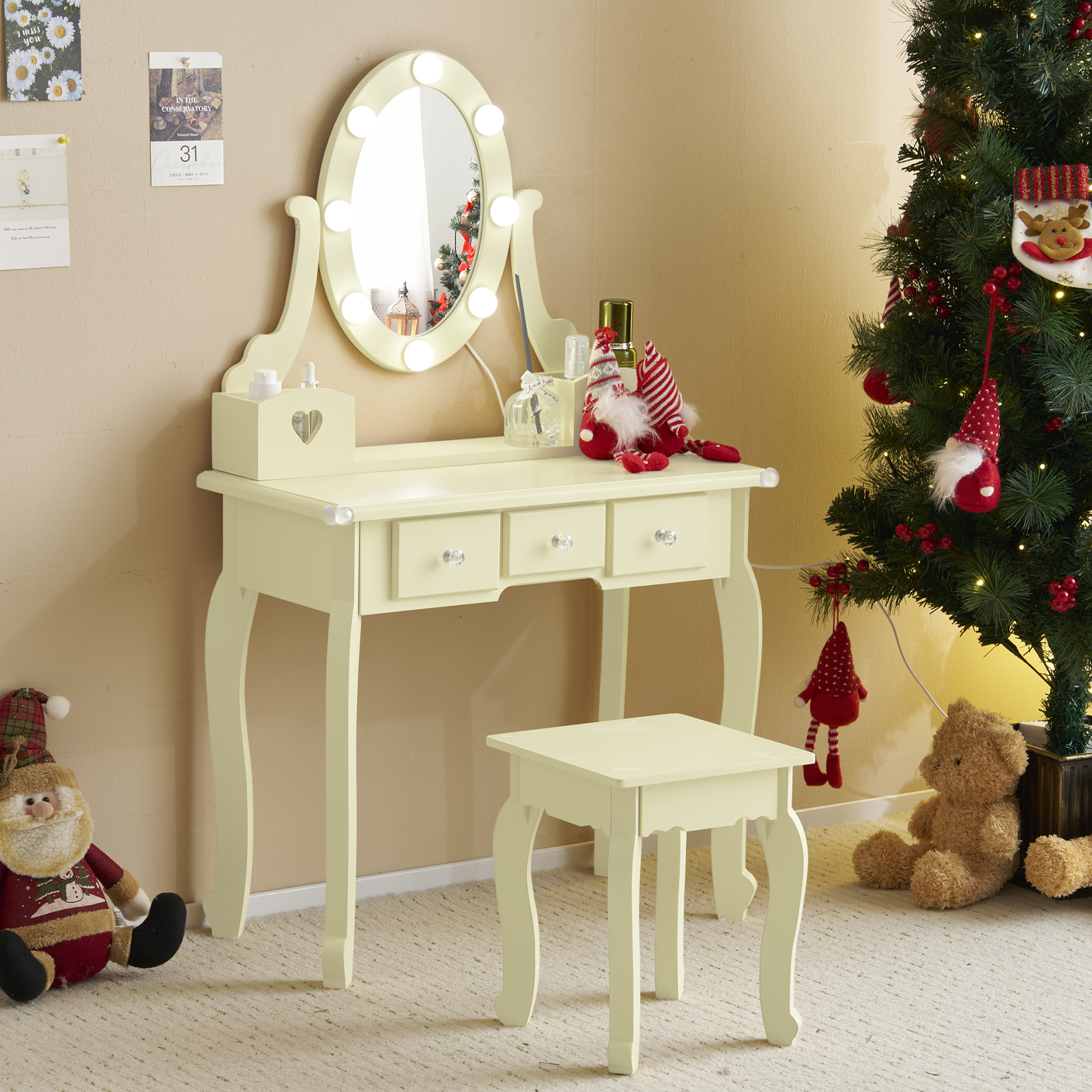 Kids Girls Vanity Table Set Makeup Dressing Mirror with Drawers Stool Xmas Gift - Picture 37 of 75