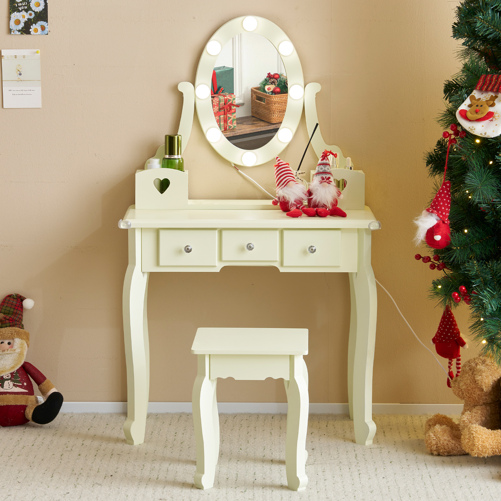 Kids Girls Vanity Table Set Makeup Dressing Mirror with Drawers Stool Xmas Gift - Picture 38 of 75