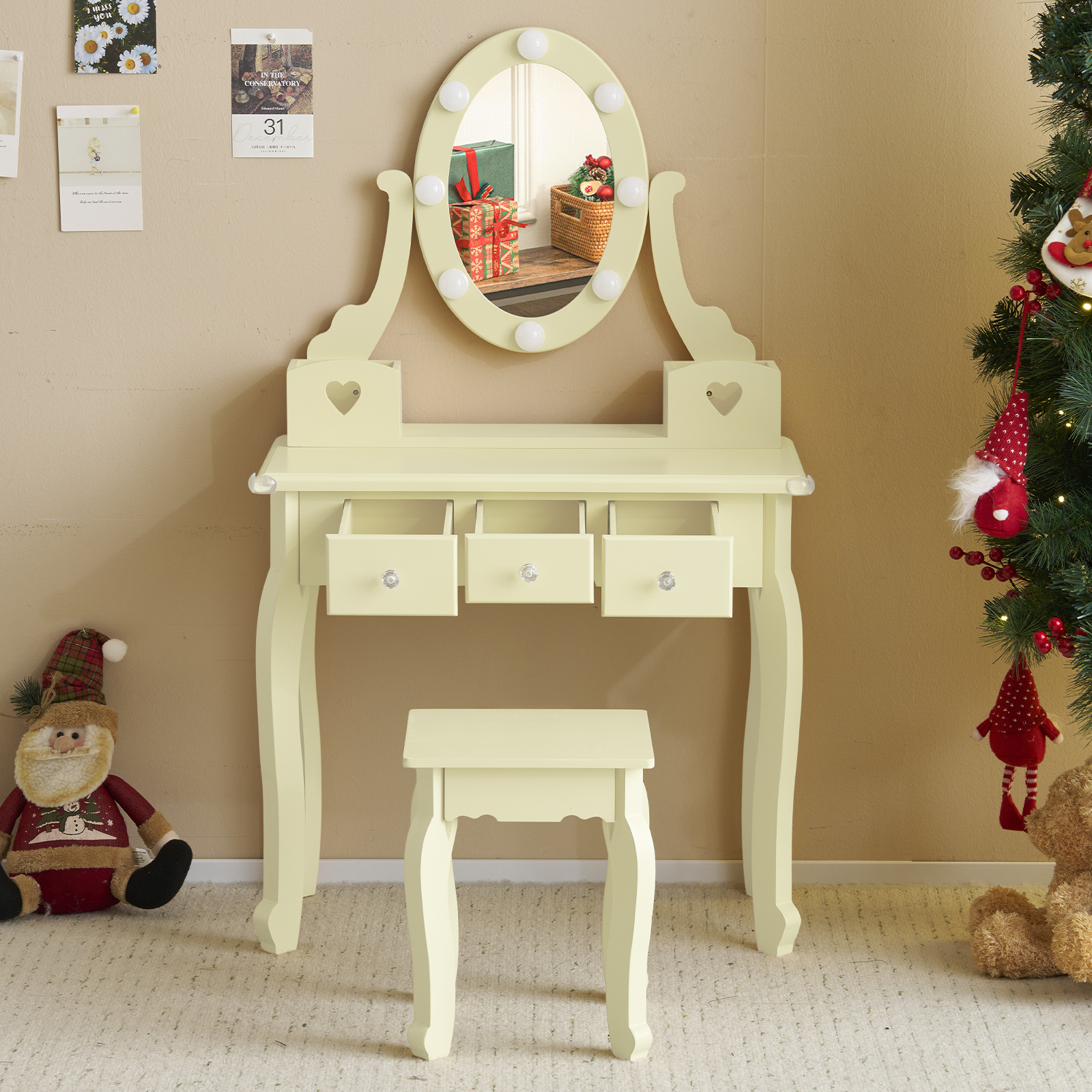 Kids Girls Vanity Table Set Makeup Dressing Mirror with Drawers Stool Xmas Gift - Picture 39 of 75