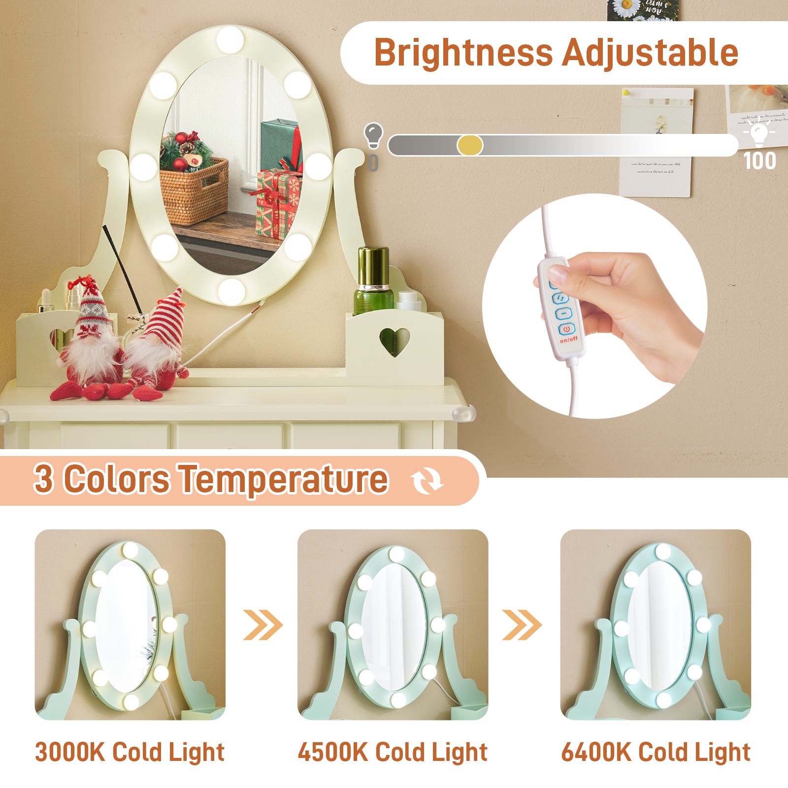 Kids Girls Vanity Table Set Makeup Dressing Mirror with Drawers Stool Xmas Gift - Picture 43 of 75