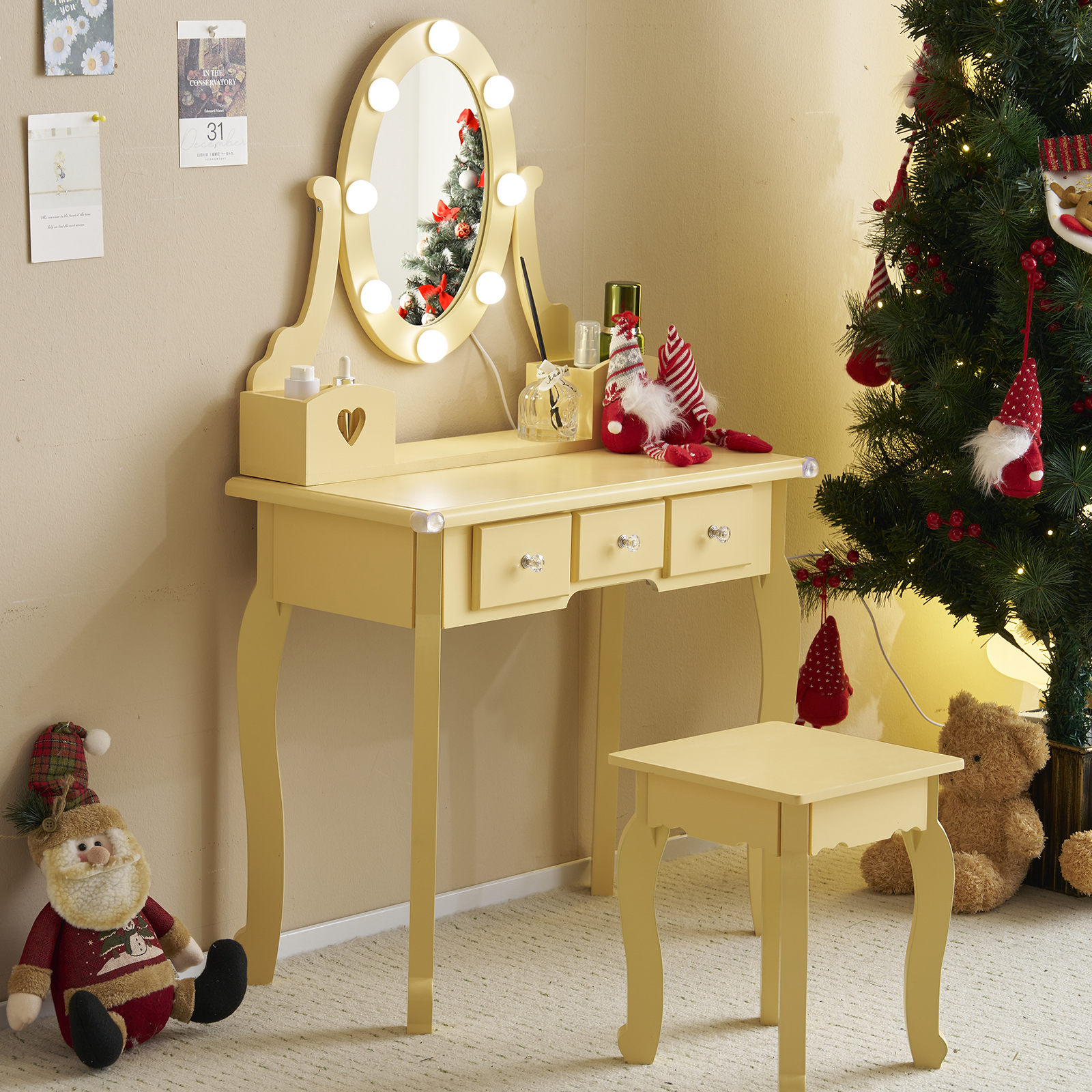 Kids Girls Vanity Table Set Makeup Dressing Mirror with Drawers Stool Xmas Gift - Picture 46 of 75