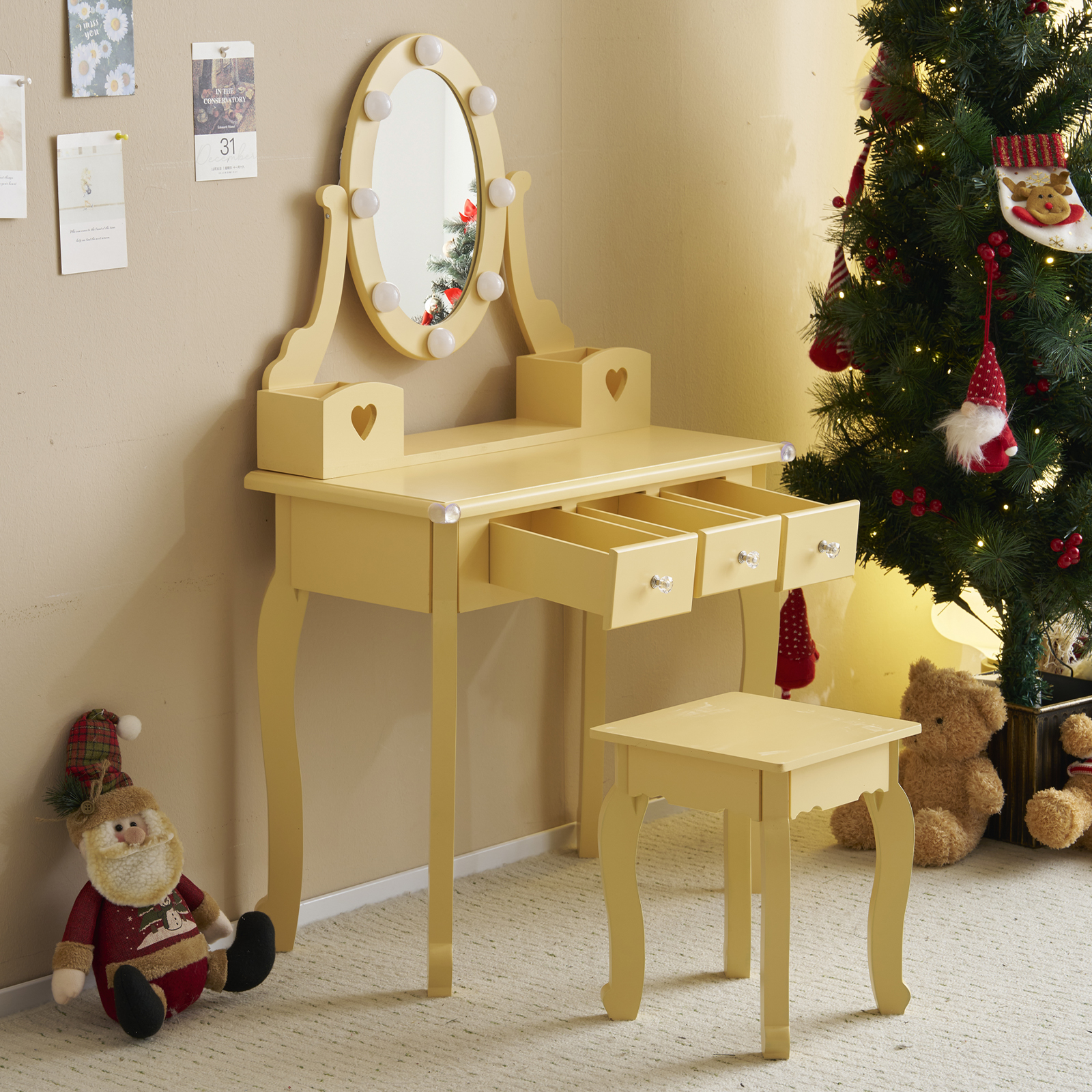 Kids Girls Vanity Table Set Makeup Dressing Mirror with Drawers Stool Xmas Gift - Picture 47 of 75