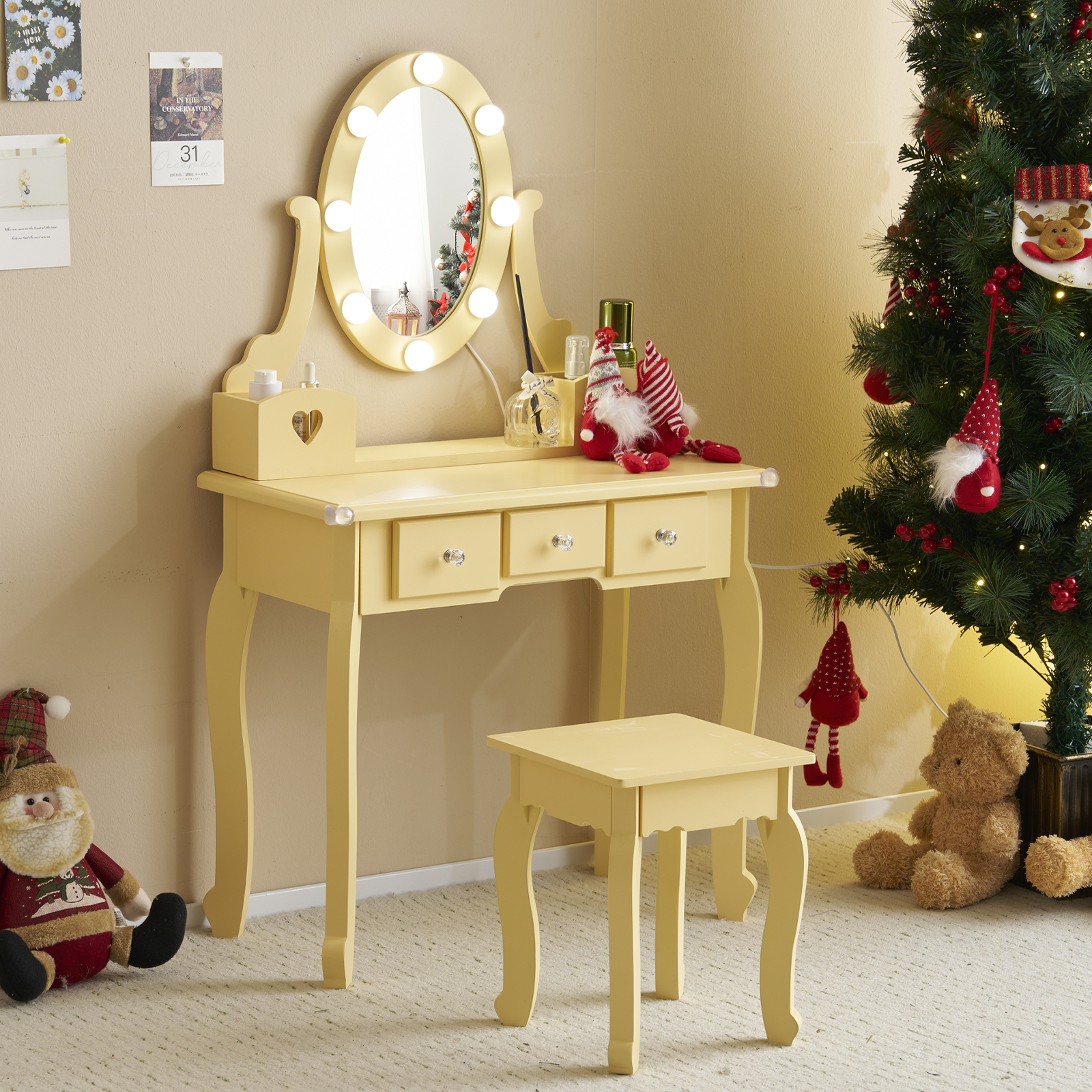 Kids Girls Vanity Table Set Makeup Dressing Mirror with Drawers Stool Xmas Gift - Picture 48 of 75