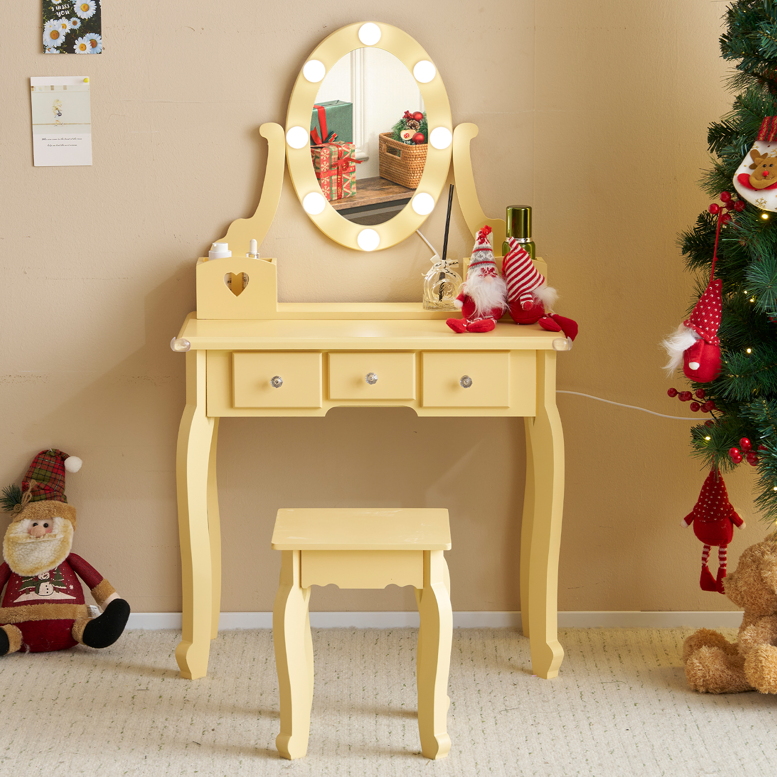 Kids Girls Vanity Table Set Makeup Dressing Mirror with Drawers Stool Xmas Gift - Picture 49 of 75
