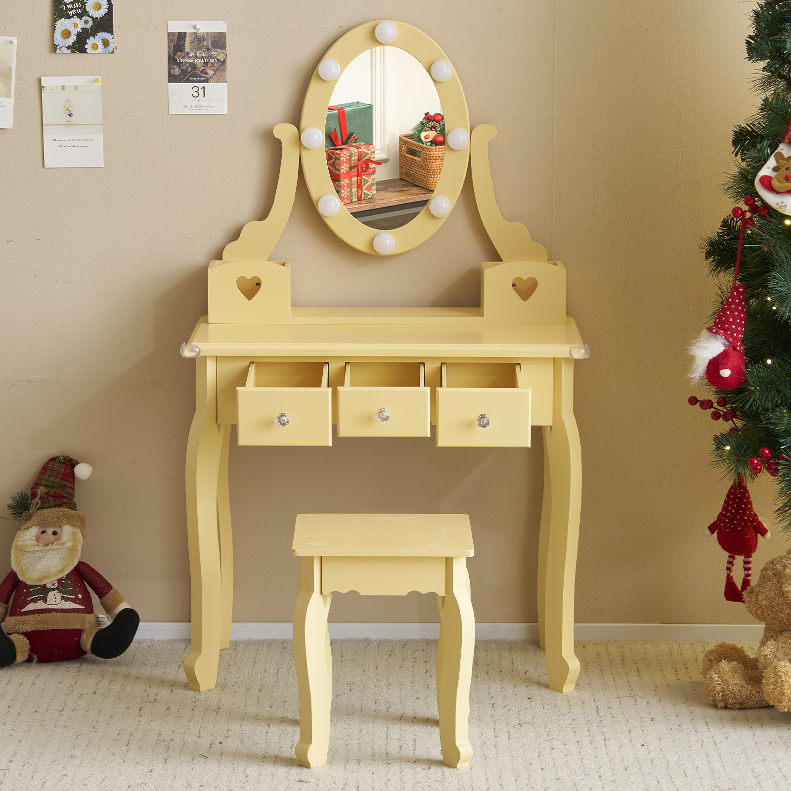 Kids Girls Vanity Table Set Makeup Dressing Mirror with Drawers Stool Xmas Gift - Picture 50 of 75