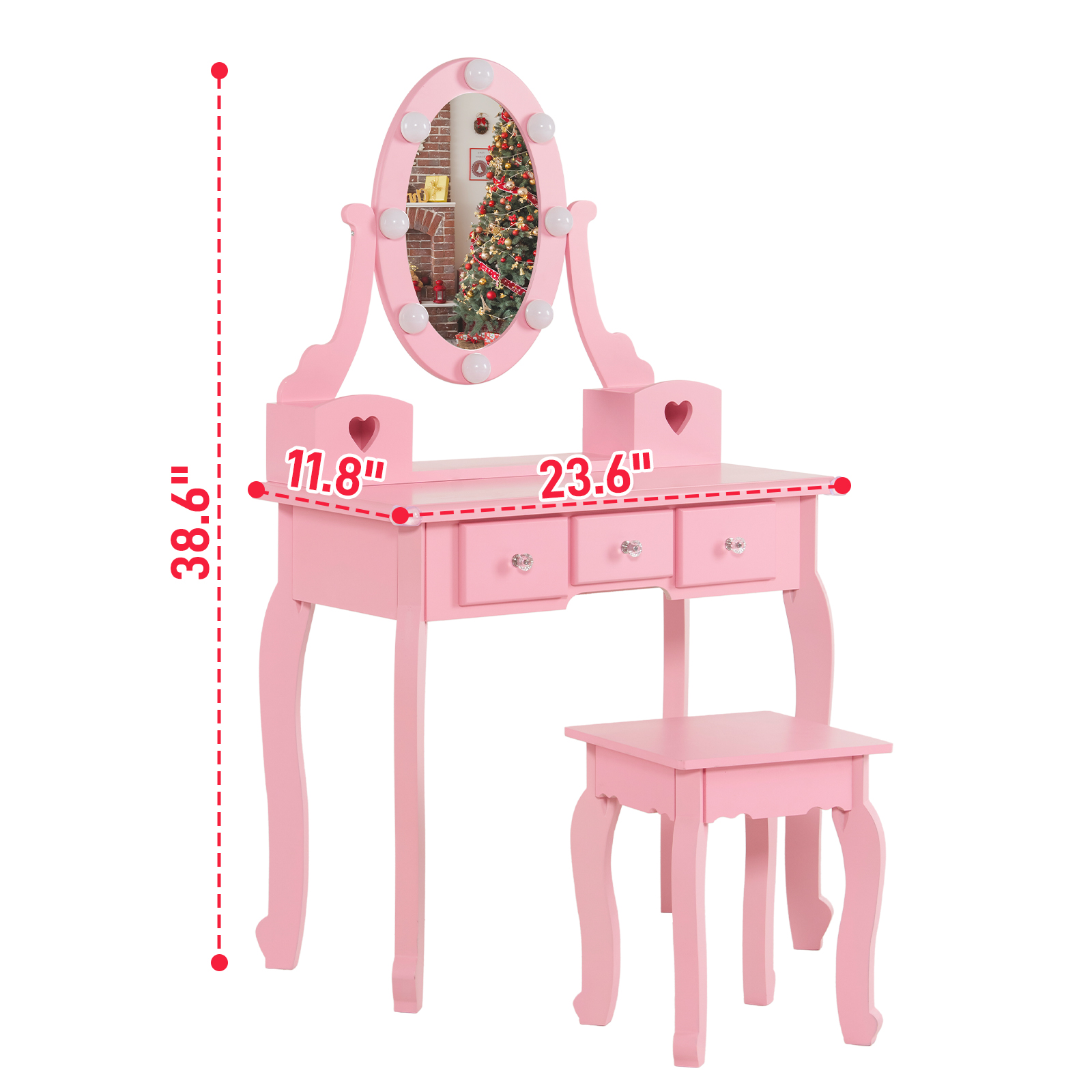Kids Girls Vanity Table Set Makeup Dressing Mirror with Drawers Stool Xmas Gift - Picture 56 of 75