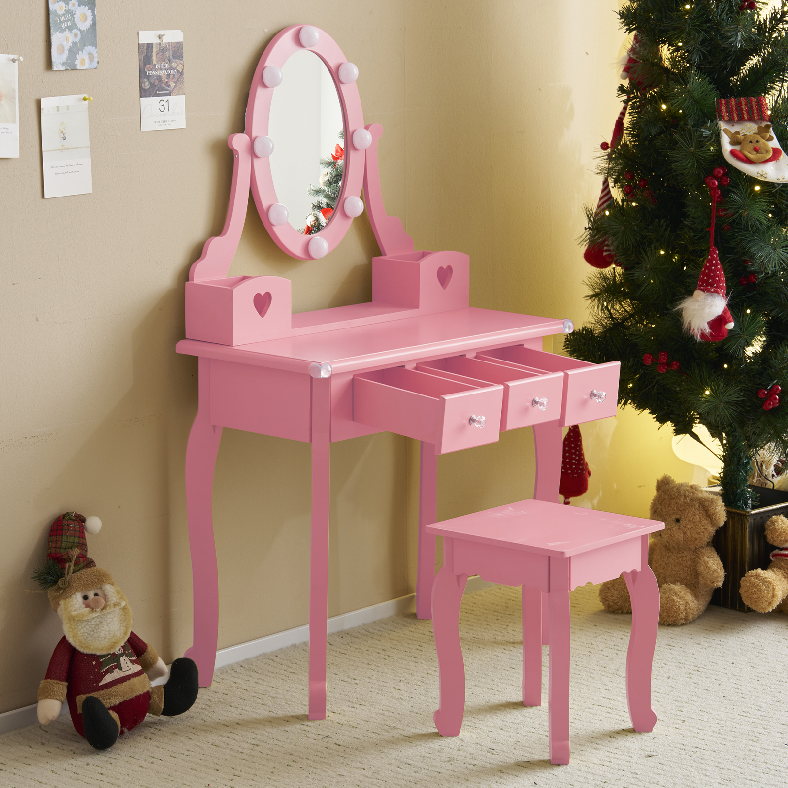 Kids Girls Vanity Table Set Makeup Dressing Mirror with Drawers Stool Xmas Gift - Picture 61 of 75