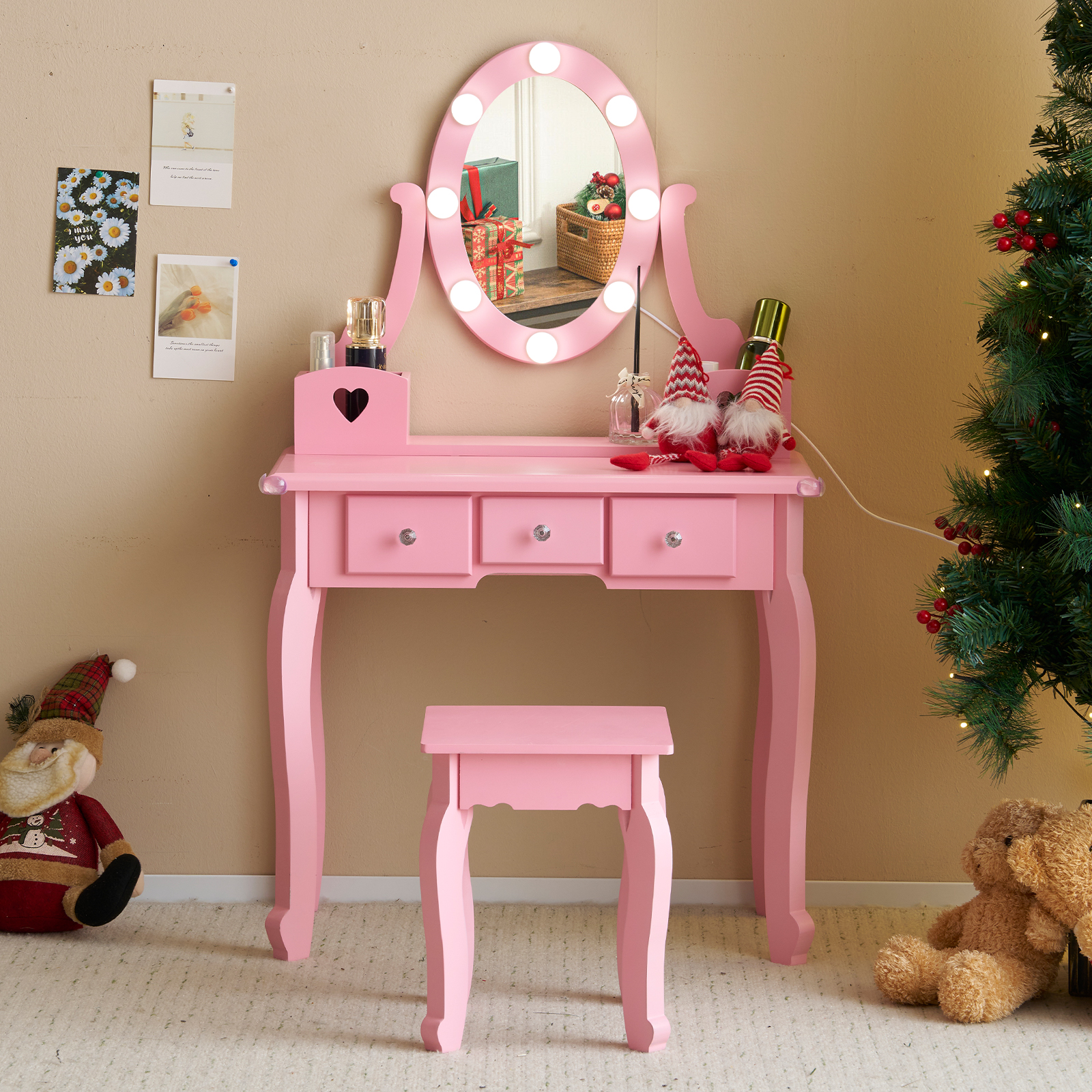 Kids Girls Vanity Table Set Makeup Dressing Mirror with Drawers Stool Xmas Gift - Picture 62 of 75