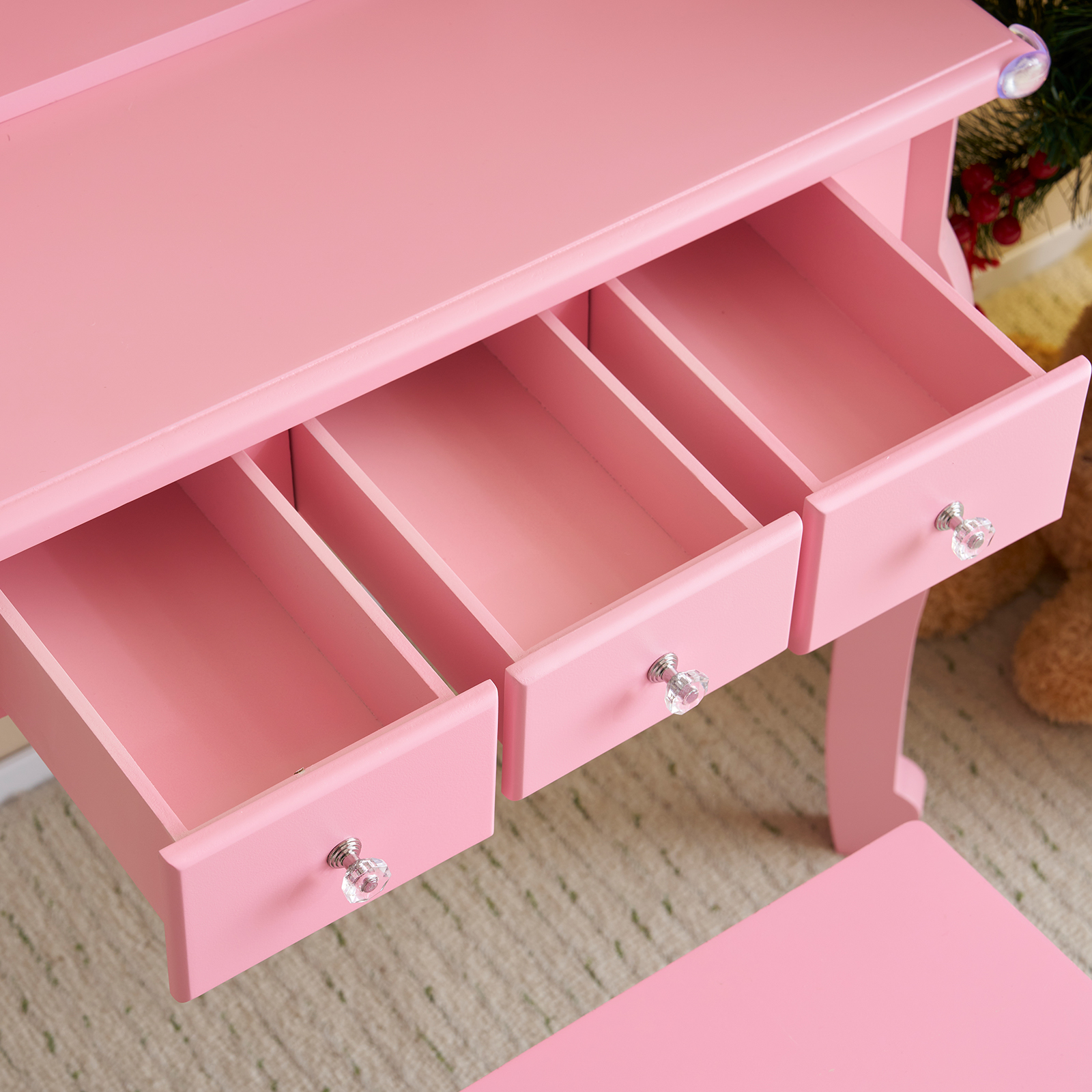 Kids Girls Vanity Table Set Makeup Dressing Mirror with Drawers Stool Xmas Gift - Picture 64 of 75