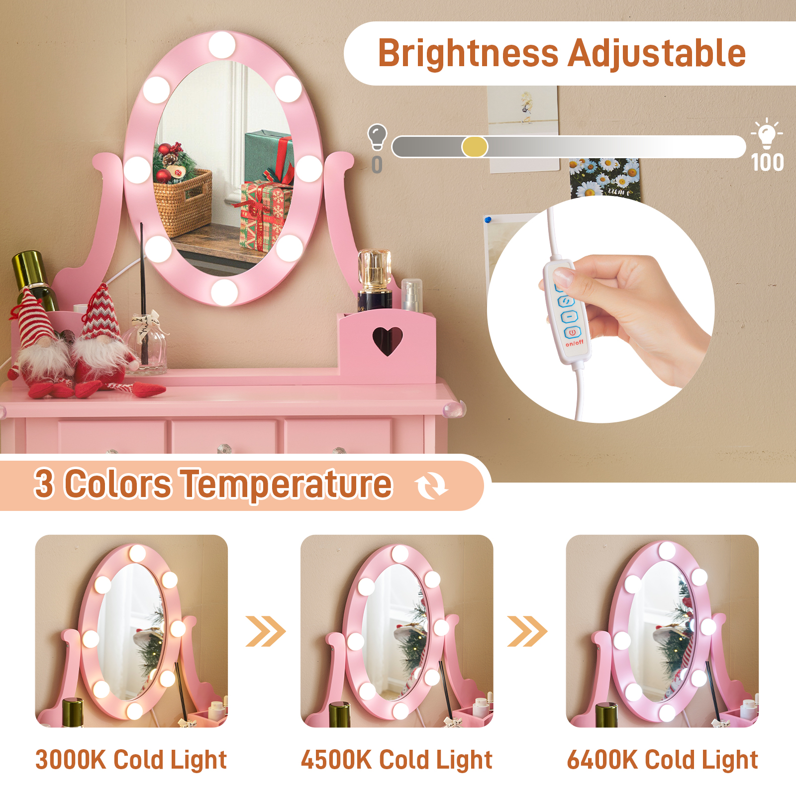 Kids Girls Vanity Table Set Makeup Dressing Mirror with Drawers Stool Xmas Gift - Picture 65 of 75