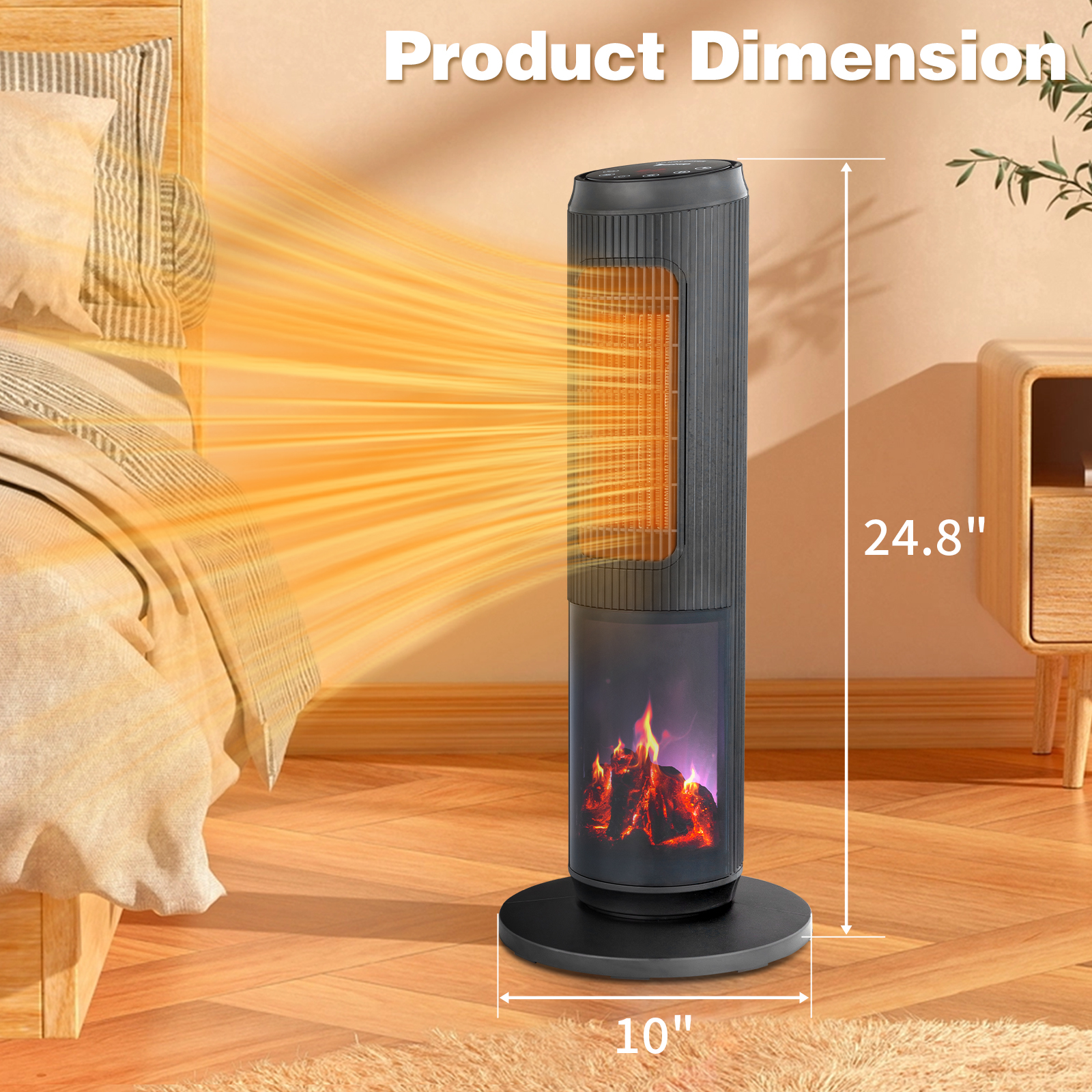 25" 33"  Tower Space Heater w/ 3D Flame, 1500W Portable Electric Heater w/Remote