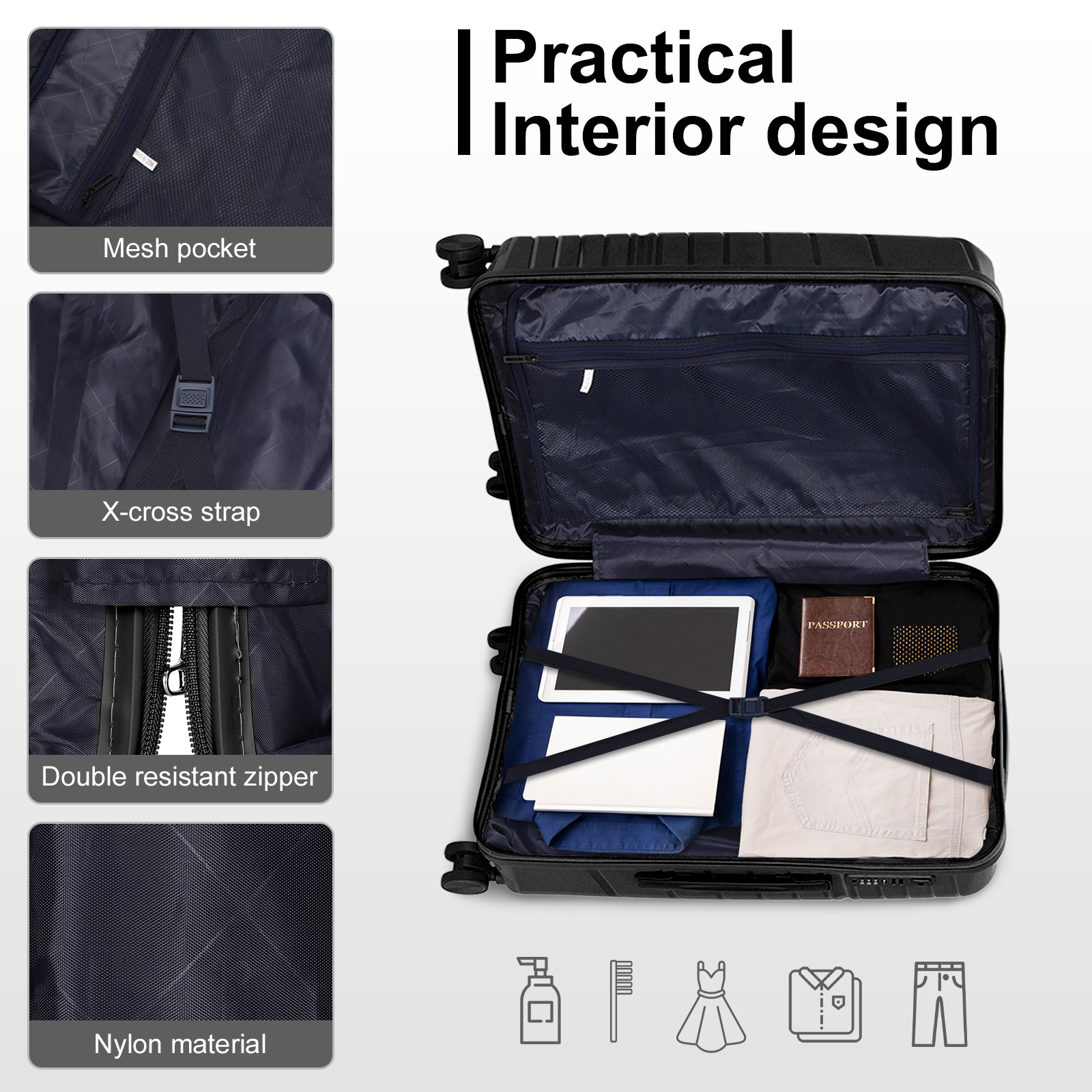 Luggage Sets 3 Piece PP Suitcases with Wheels Hardside Hard Shell with TSA Lock - Picture 6 of 71