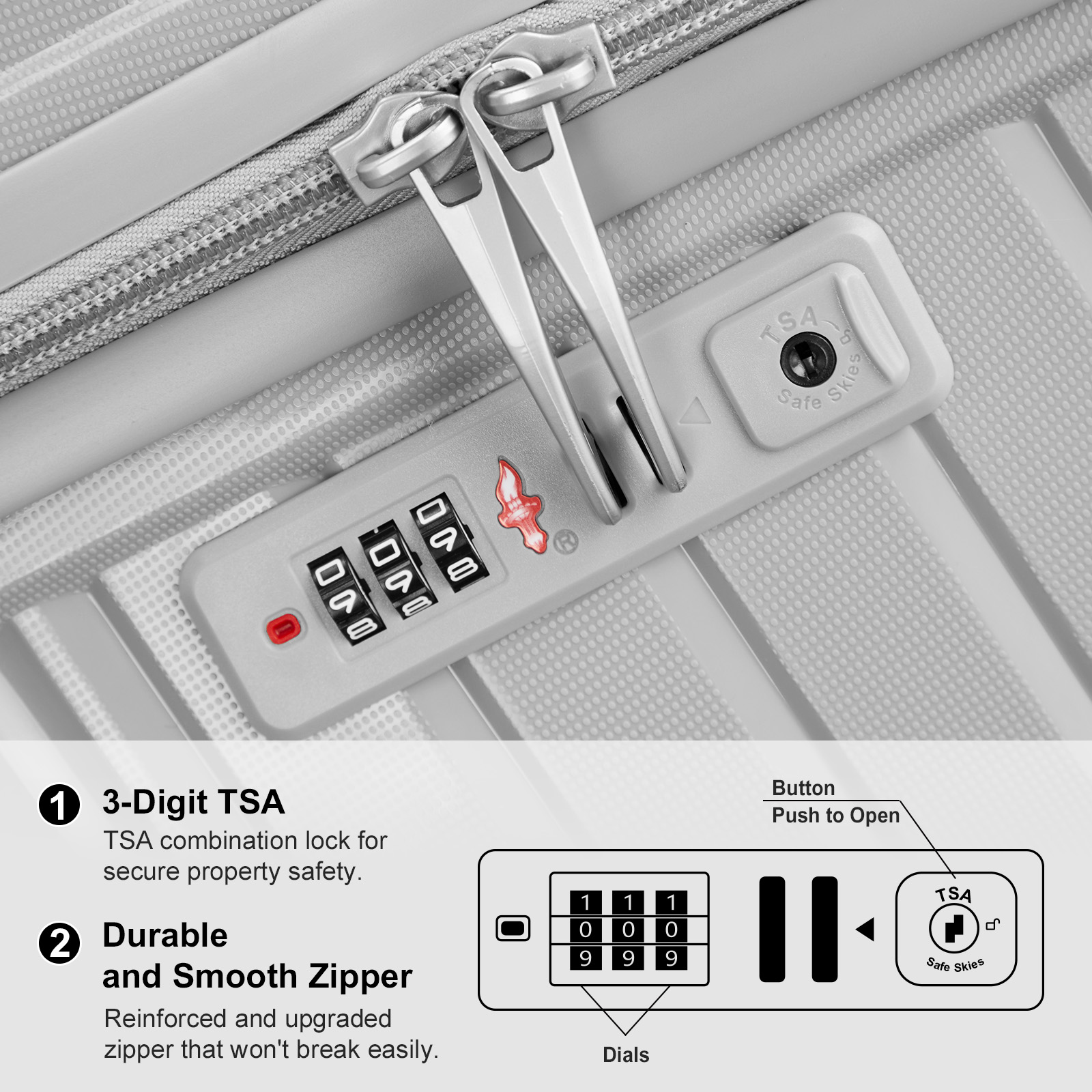 20" Luggage Set 3 Pieces Spinner Wheels Suitcase with Storage Bag & TSA Lock - Picture 16 of 71