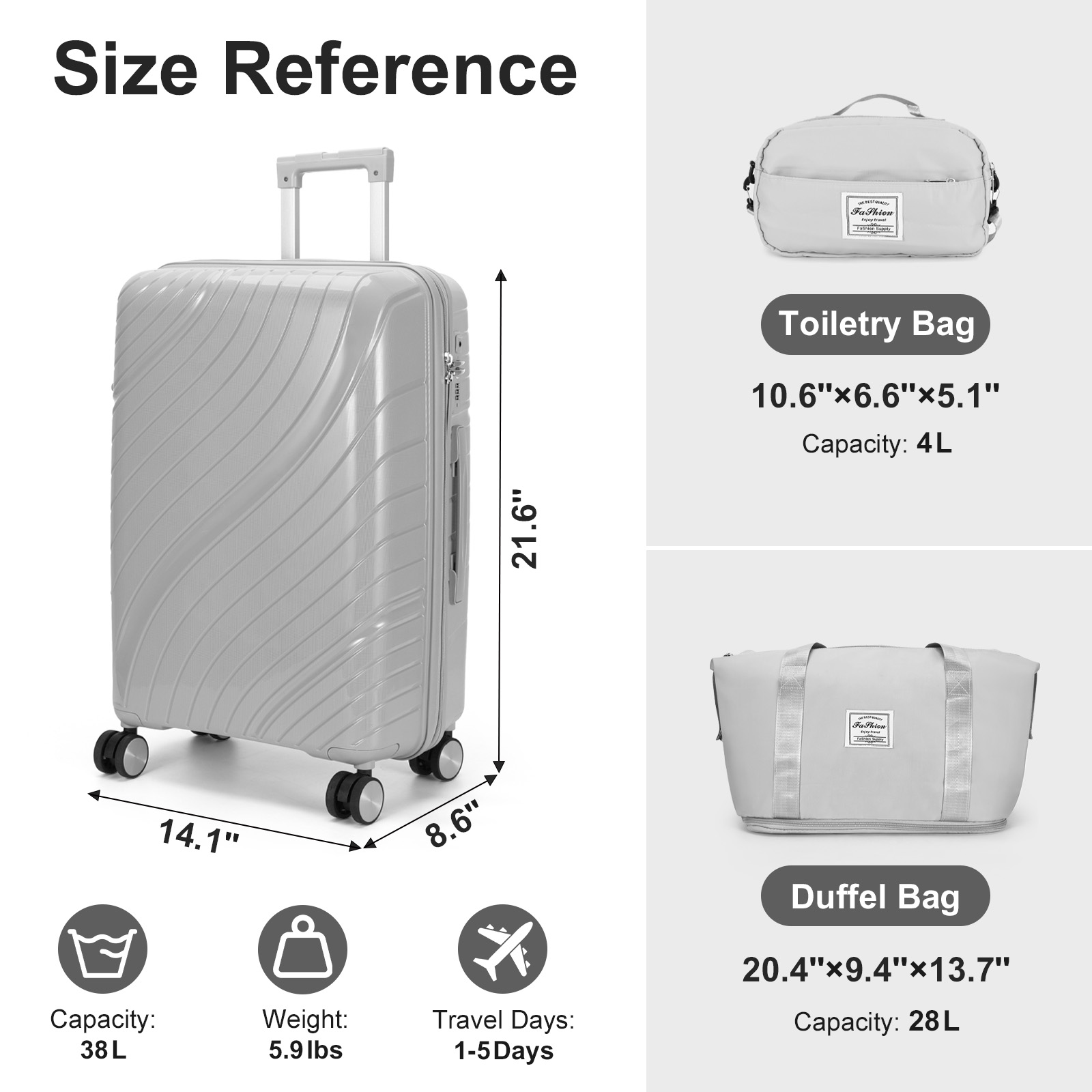 20" Luggage Set 3 Pieces Spinner Wheels Suitcase with Storage Bag & TSA Lock - Picture 18 of 71