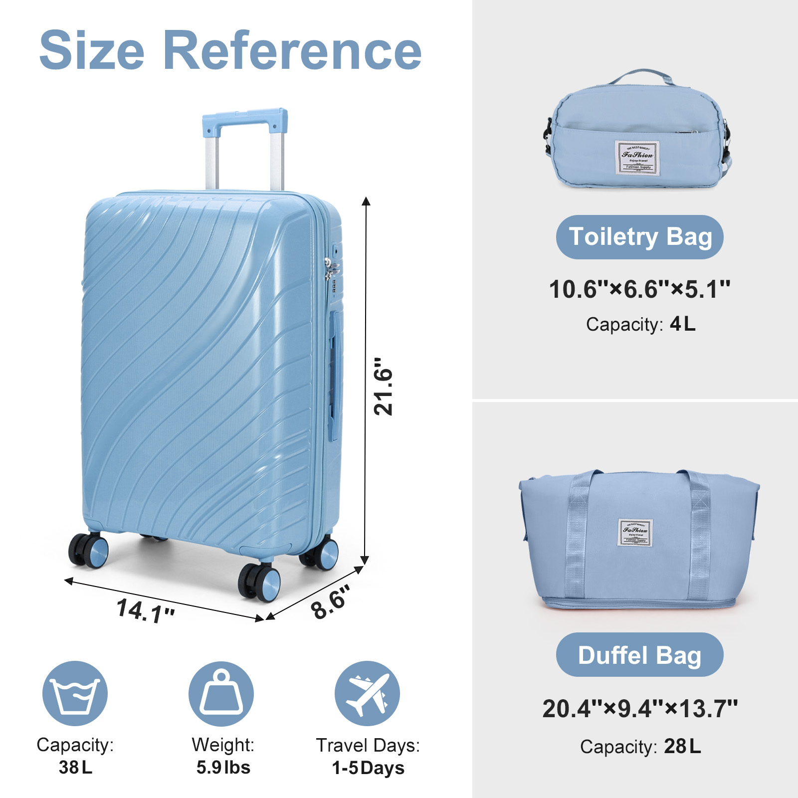 20" Luggage Set 3 Pieces Spinner Wheels Suitcase with Storage Bag & TSA Lock - Picture 27 of 71