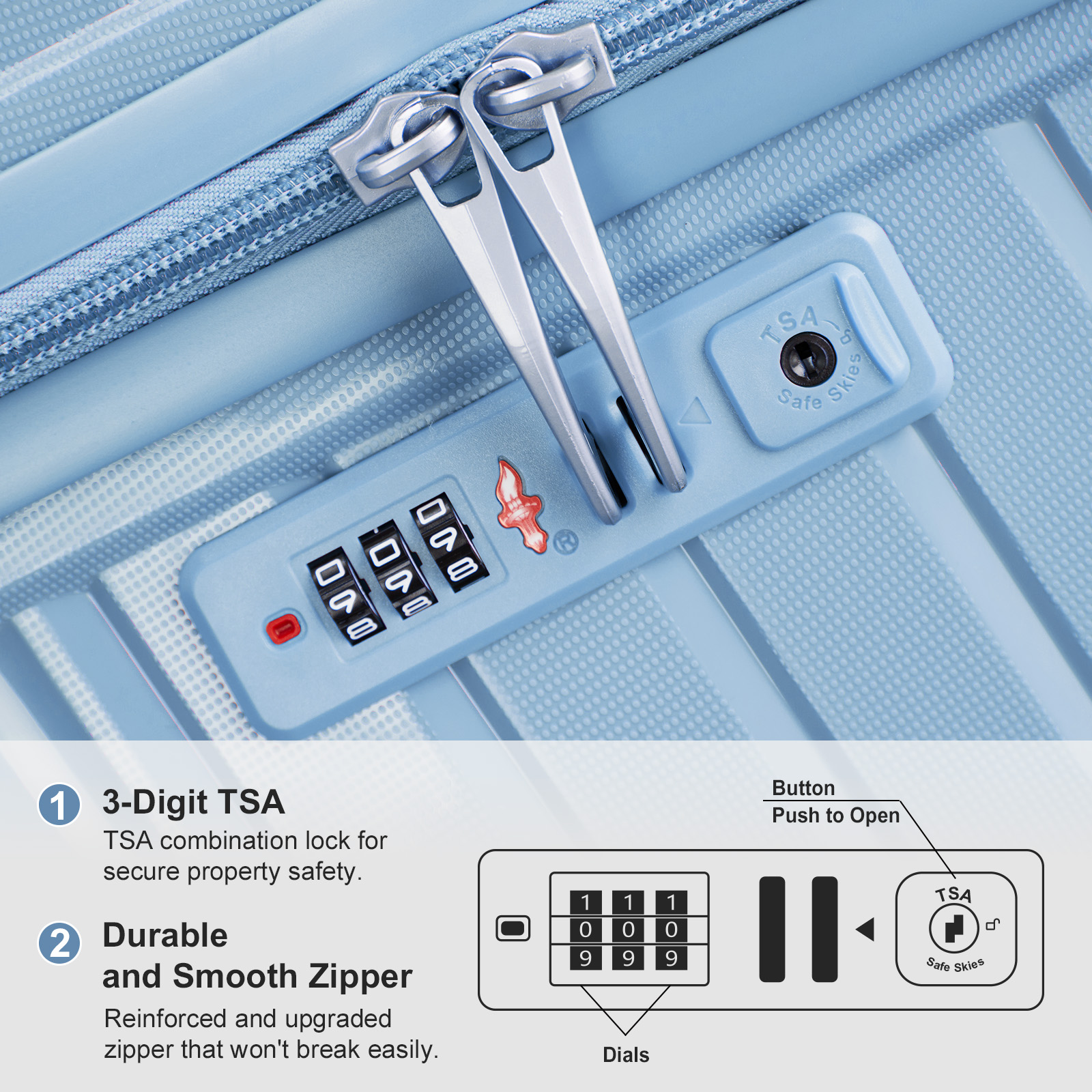 20" Luggage Set 3 Pieces Spinner Wheels Suitcase with Storage Bag & TSA Lock - Picture 29 of 71