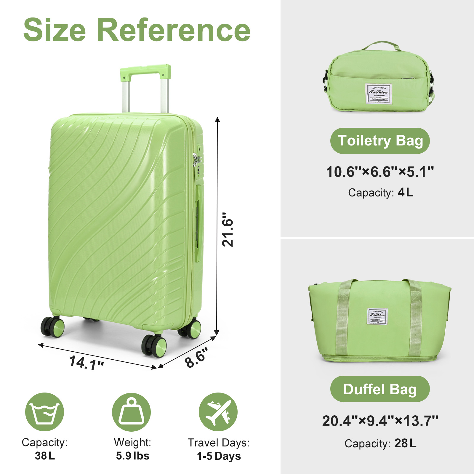 20" Luggage Set 3 Pieces Spinner Wheels Suitcase with Storage Bag & TSA Lock - Picture 39 of 71