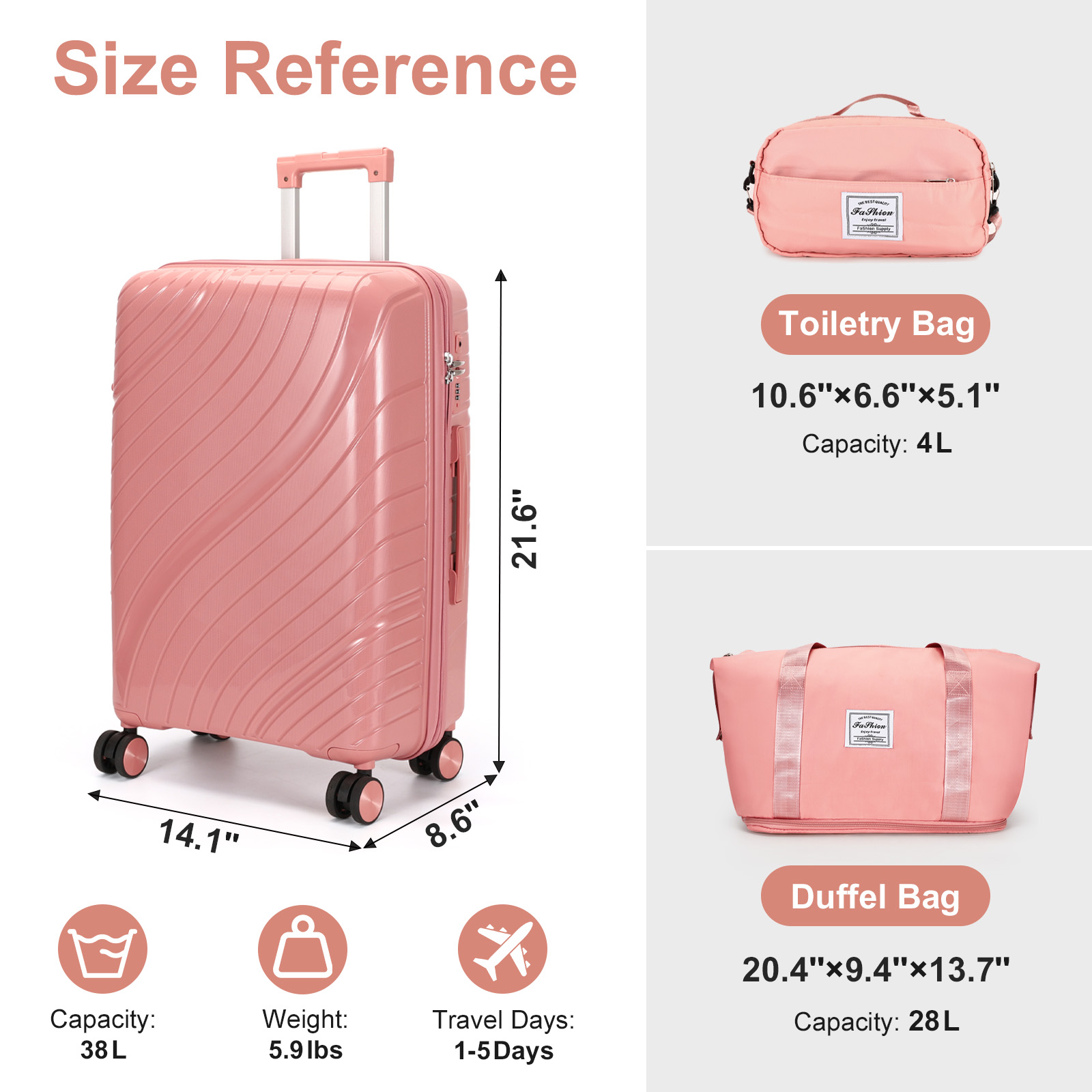 20" Luggage Set 3 Pieces Spinner Wheels Suitcase with Storage Bag & TSA Lock - Picture 51 of 71