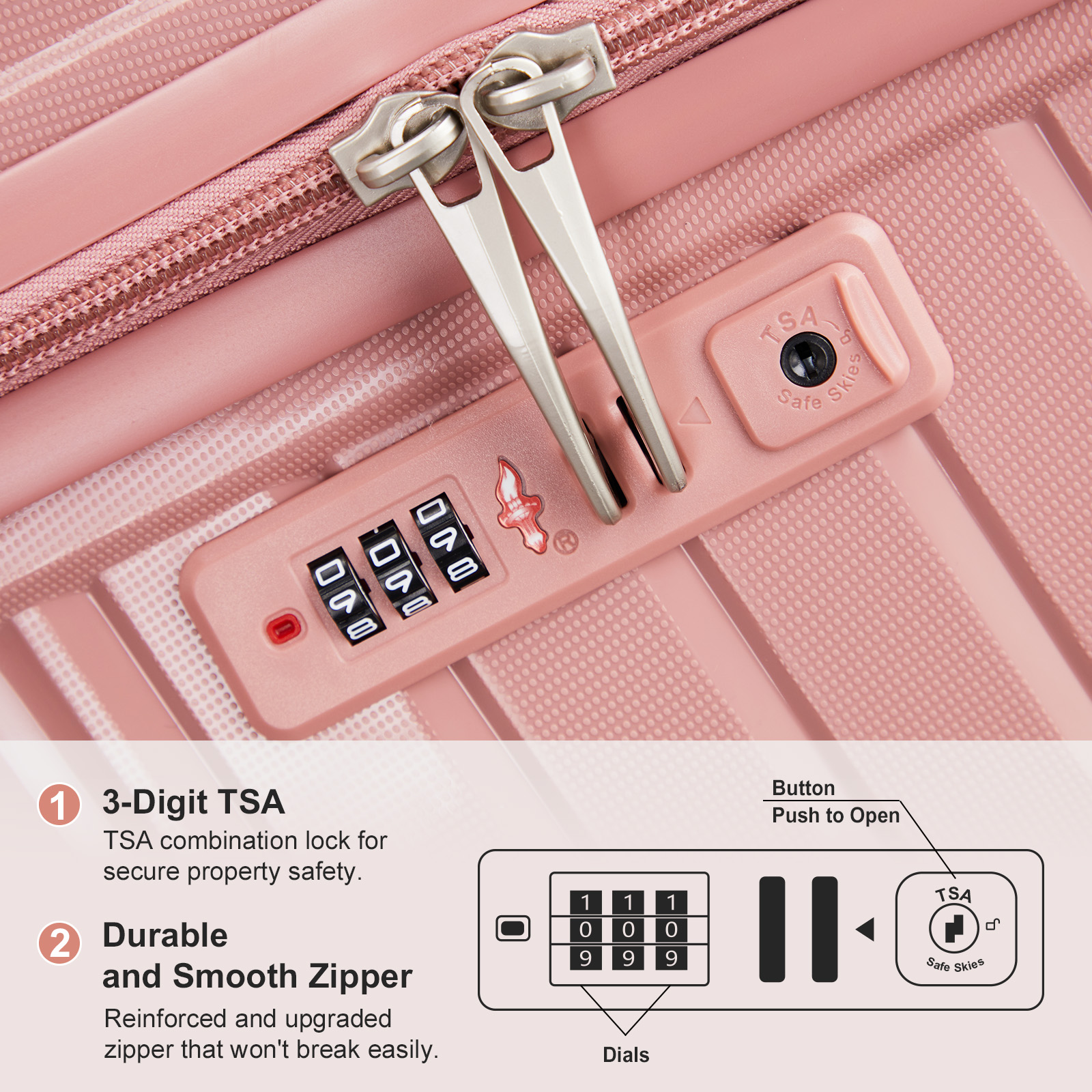 20" Luggage Set 3 Pieces Spinner Wheels Suitcase with Storage Bag & TSA Lock - Picture 53 of 71