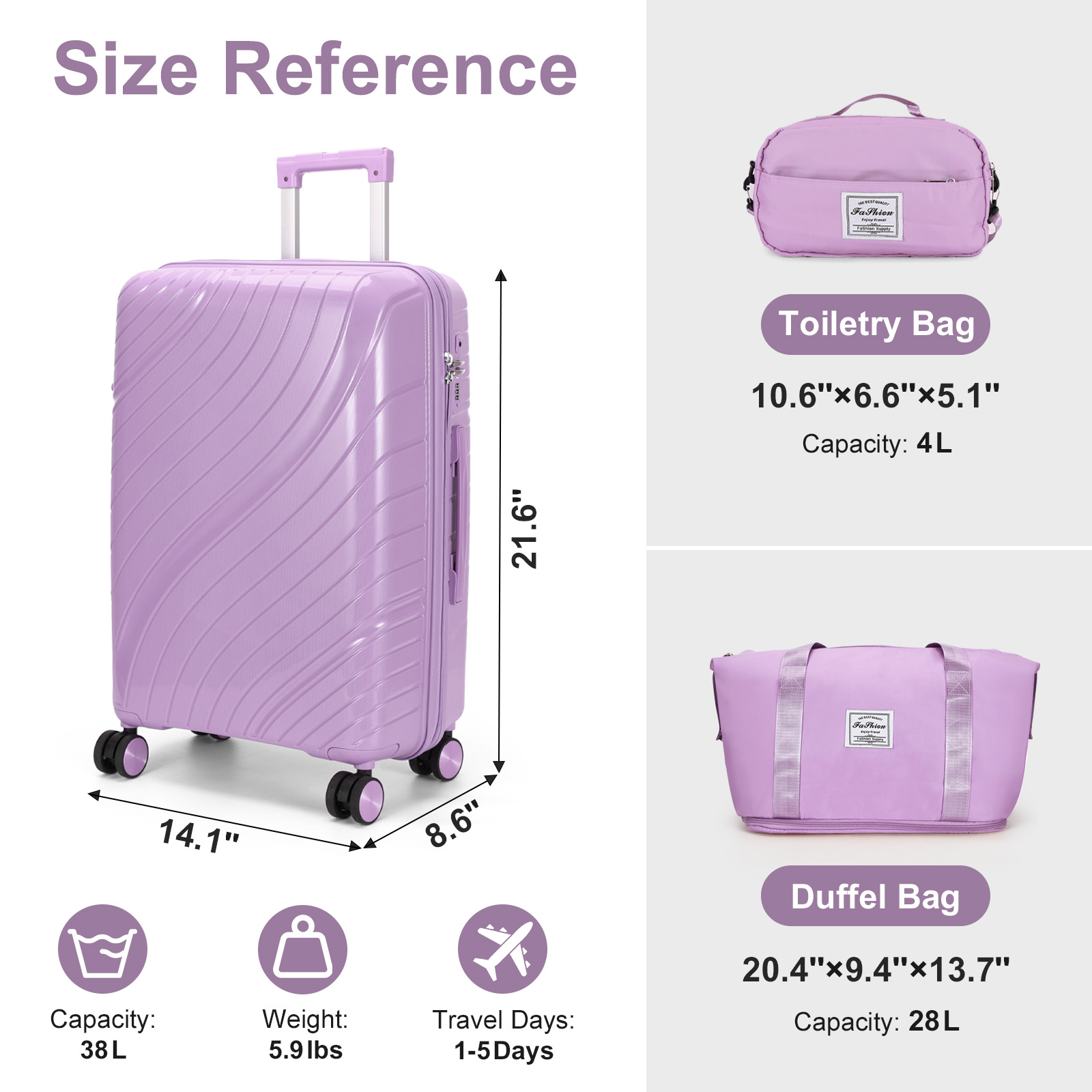 20" Luggage Set 3 Pieces Spinner Wheels Suitcase with Storage Bag & TSA Lock - Picture 63 of 71