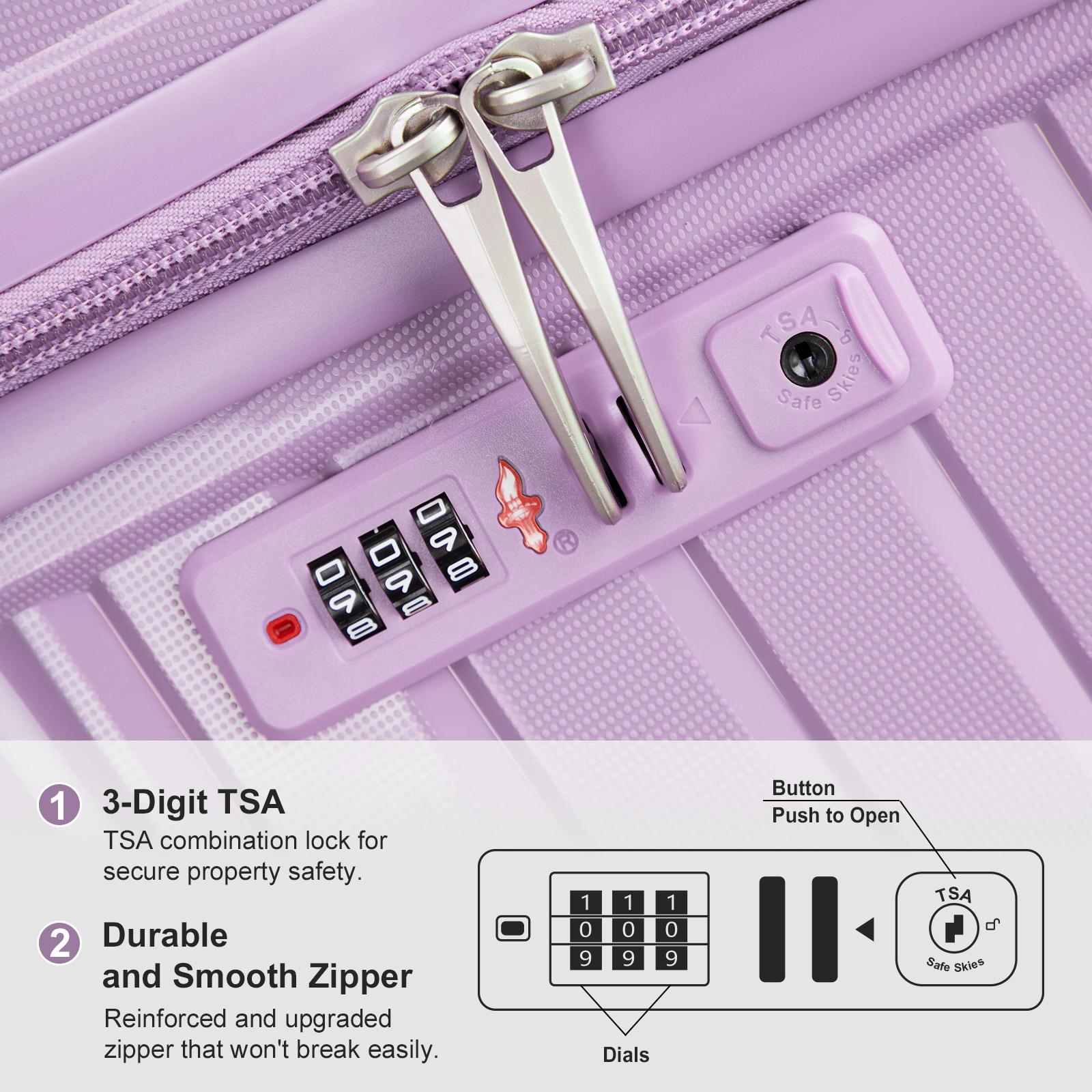 20" Luggage Set 3 Pieces Spinner Wheels Suitcase with Storage Bag & TSA Lock - Picture 65 of 71