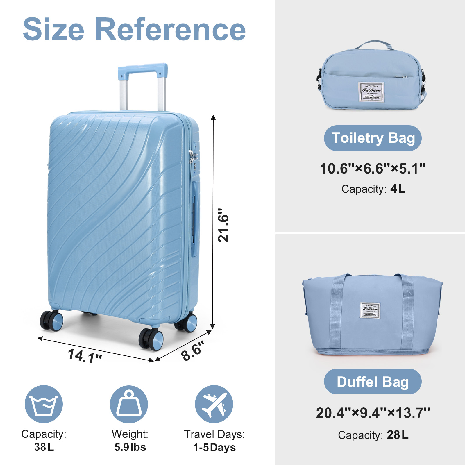 20" Luggage Set Spinner Wheels Suitcase w/ Storage Duffel Toiletry Bag 6 Colors