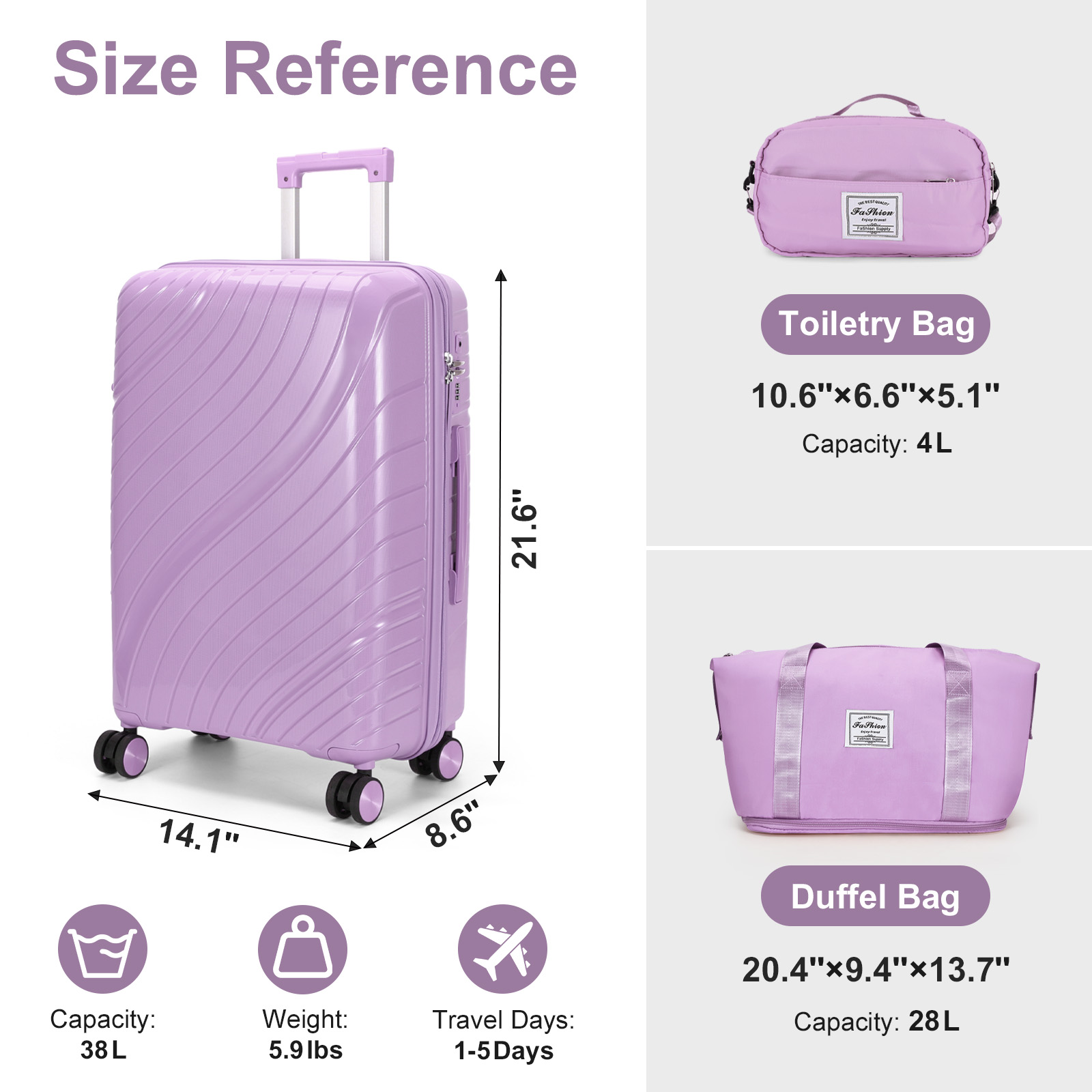 20" Luggage Set Spinner Wheels Suitcase w/ Storage Duffel Toiletry Bag 6 Colors