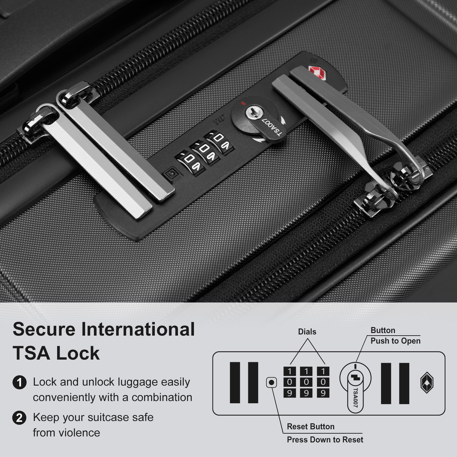 20" Extensible Front Opening Pocket Suitcase with Wheels Travel Luggage TSA Lock